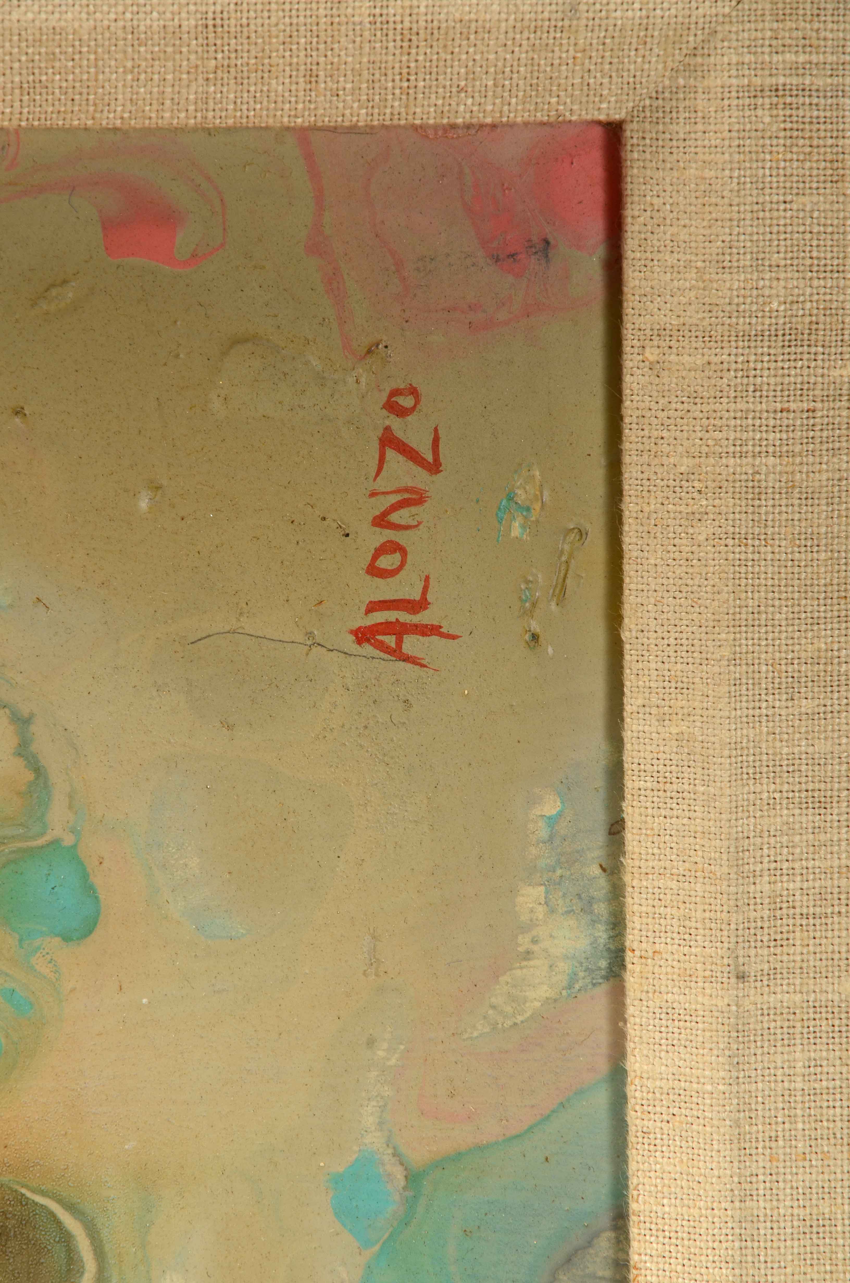 Alonzo Signed Oil on Masonite Abstract Painting