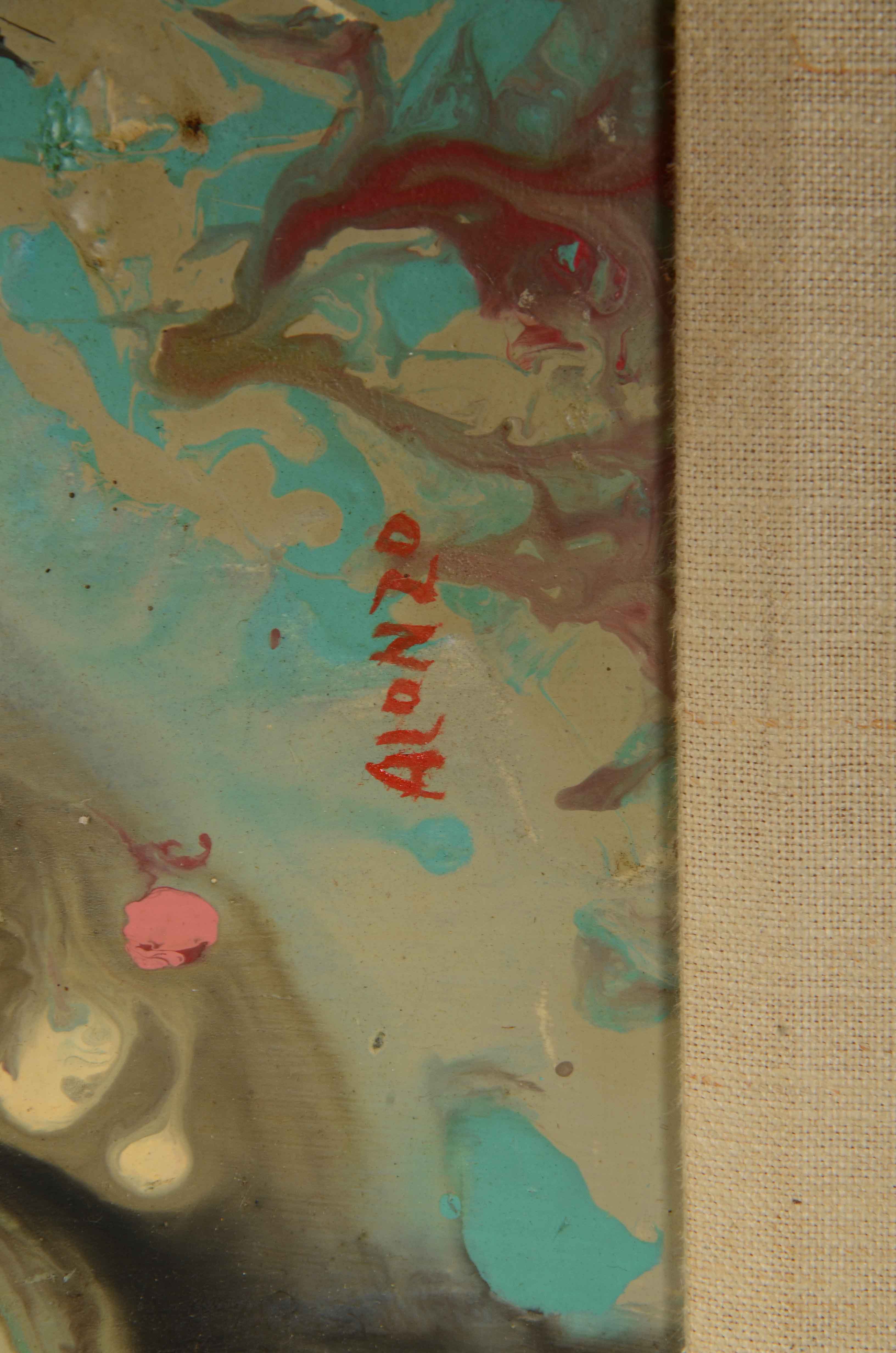 Alonzo Signed Oil on Masonite Abstract Painting