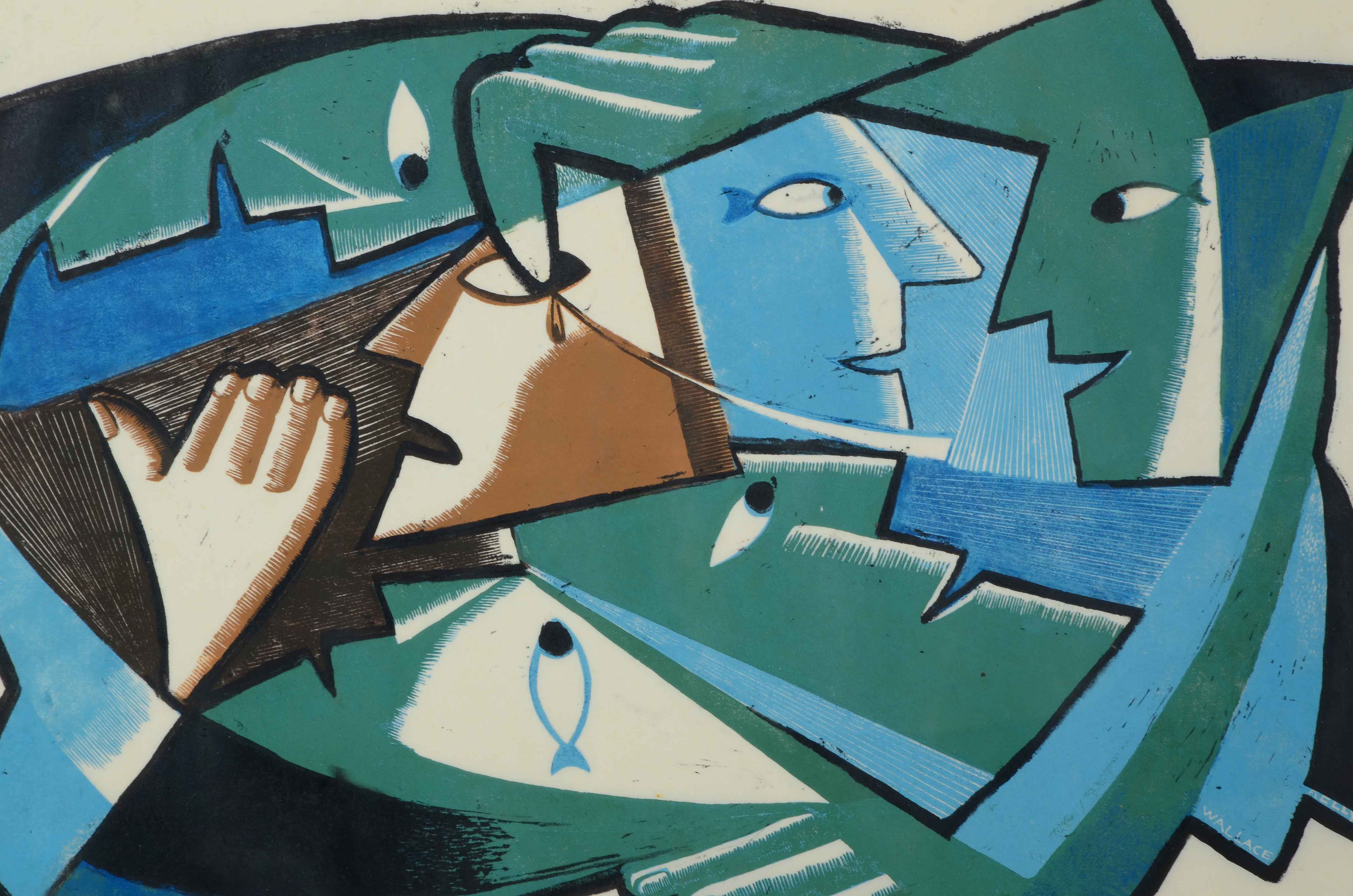 Wallace Kelly Signed Cubist Serigraph "5 Bores - 1 Bored"