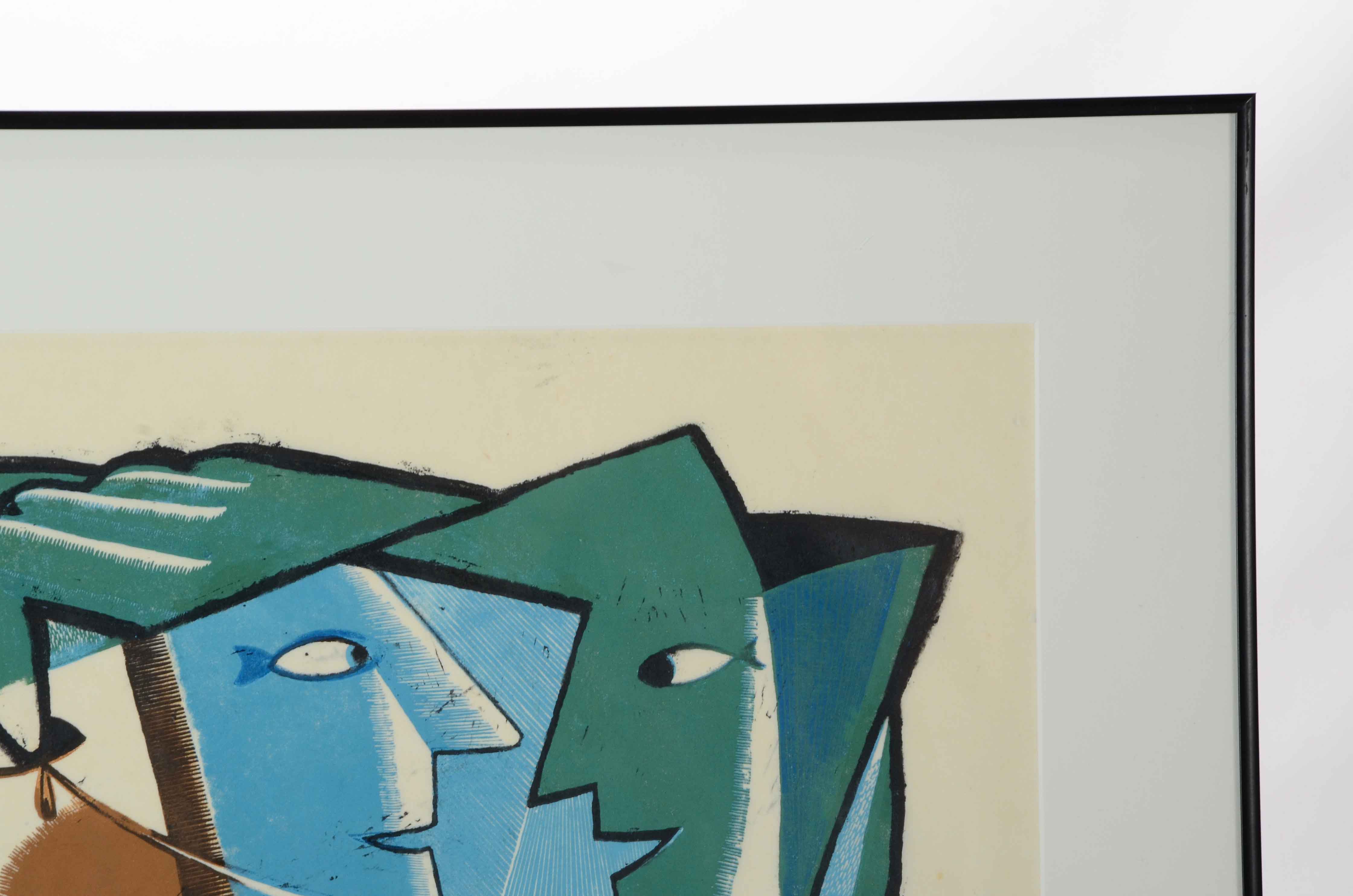 Wallace Kelly Signed Cubist Serigraph "5 Bores - 1 Bored"