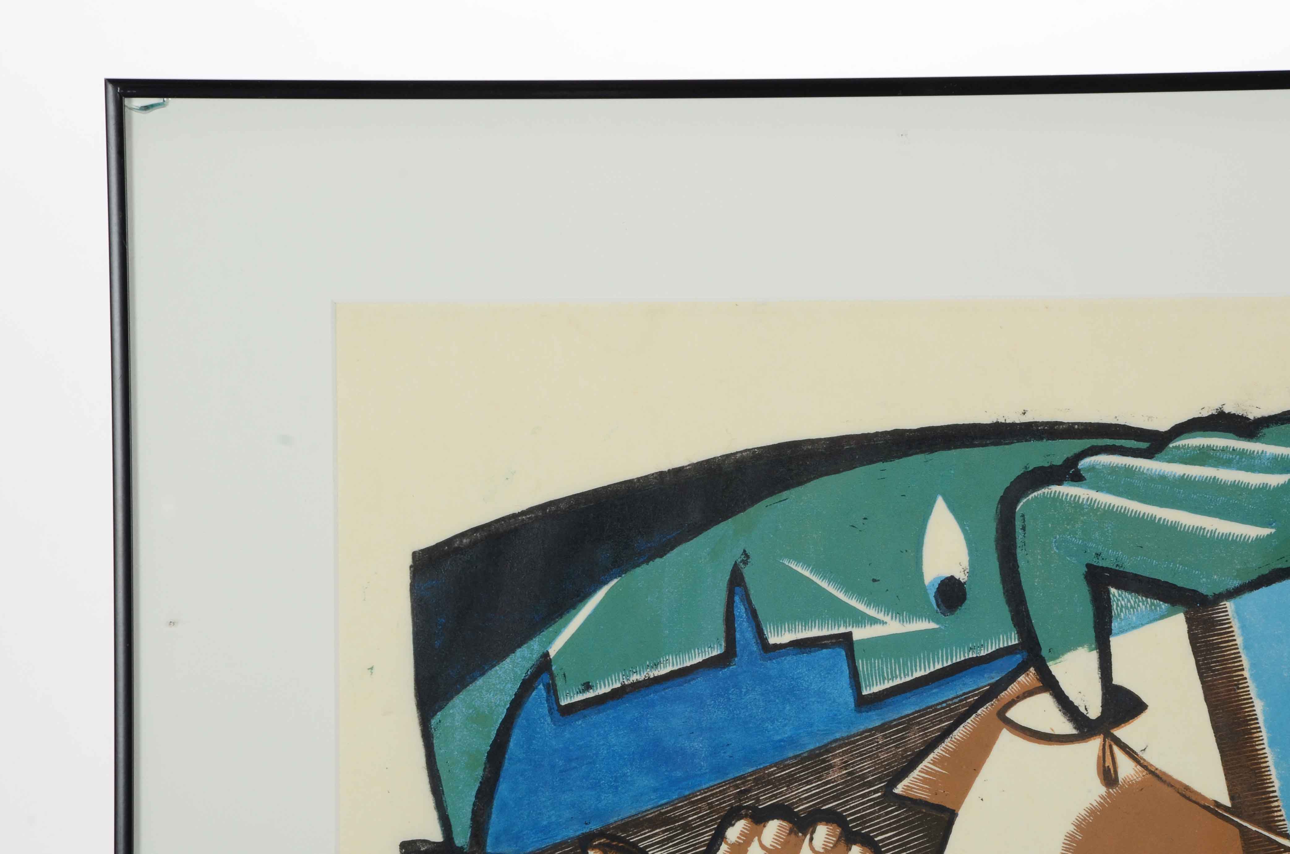 Wallace Kelly Signed Cubist Serigraph "5 Bores - 1 Bored"