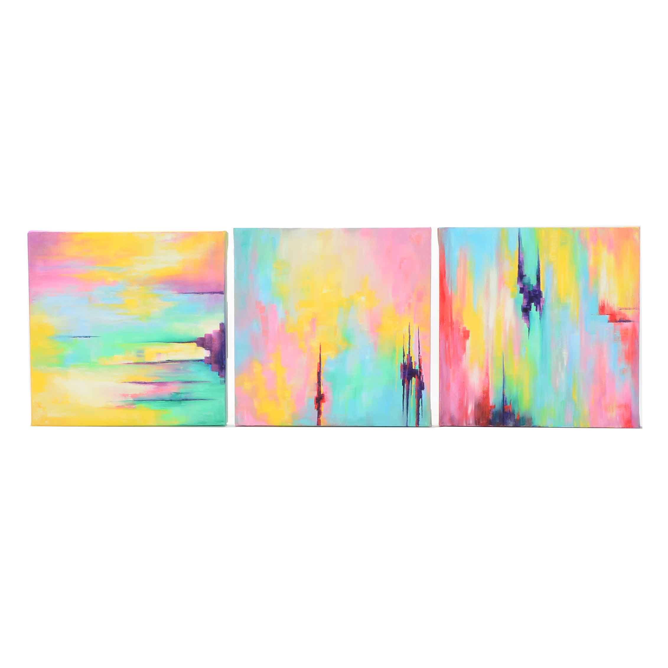 Sanna Original Acrylic on Canvas Triptych "Sanctuary"