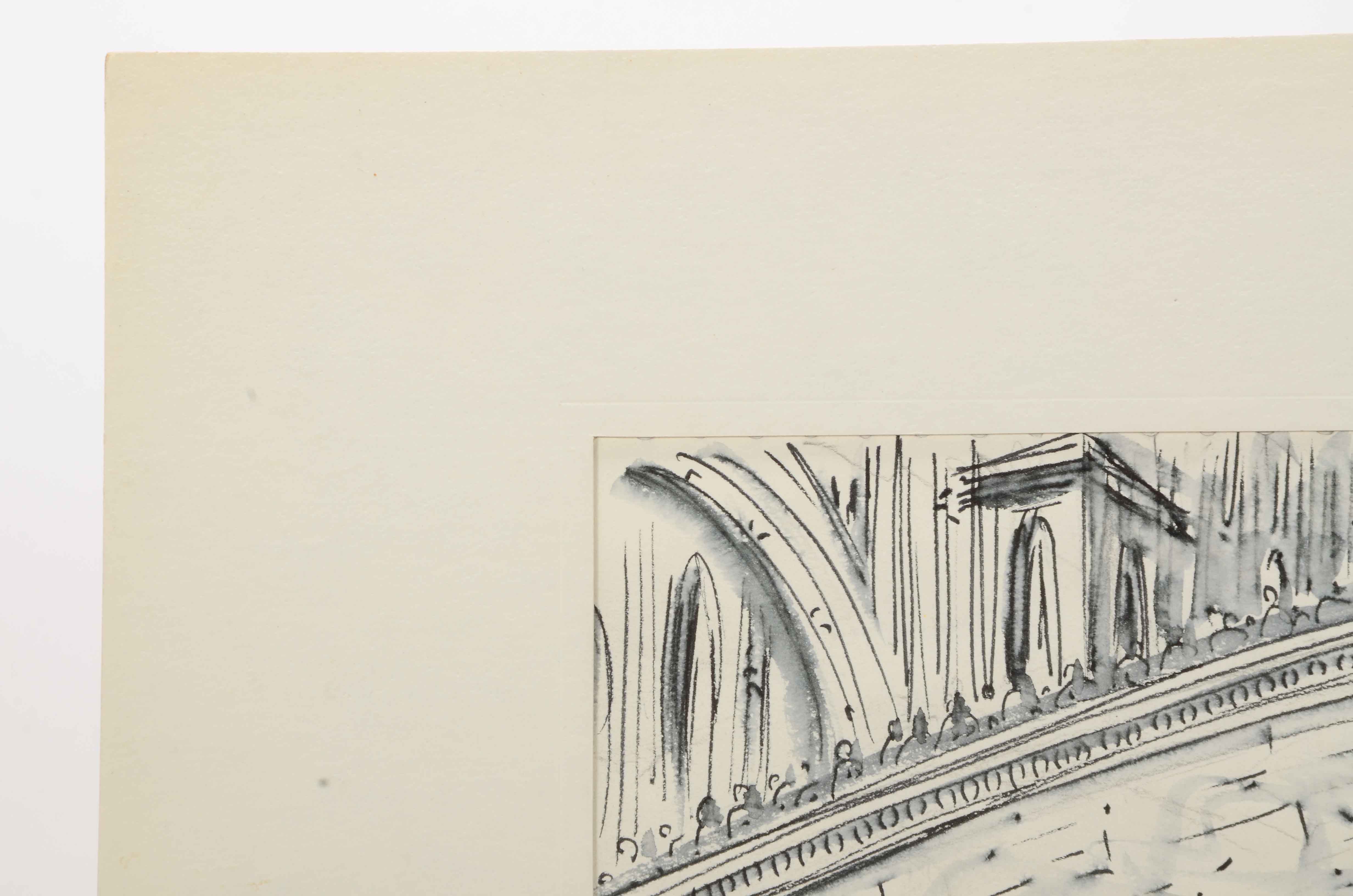 Sam Norkin Original Ink Wash Illustration "France: Lourdes"