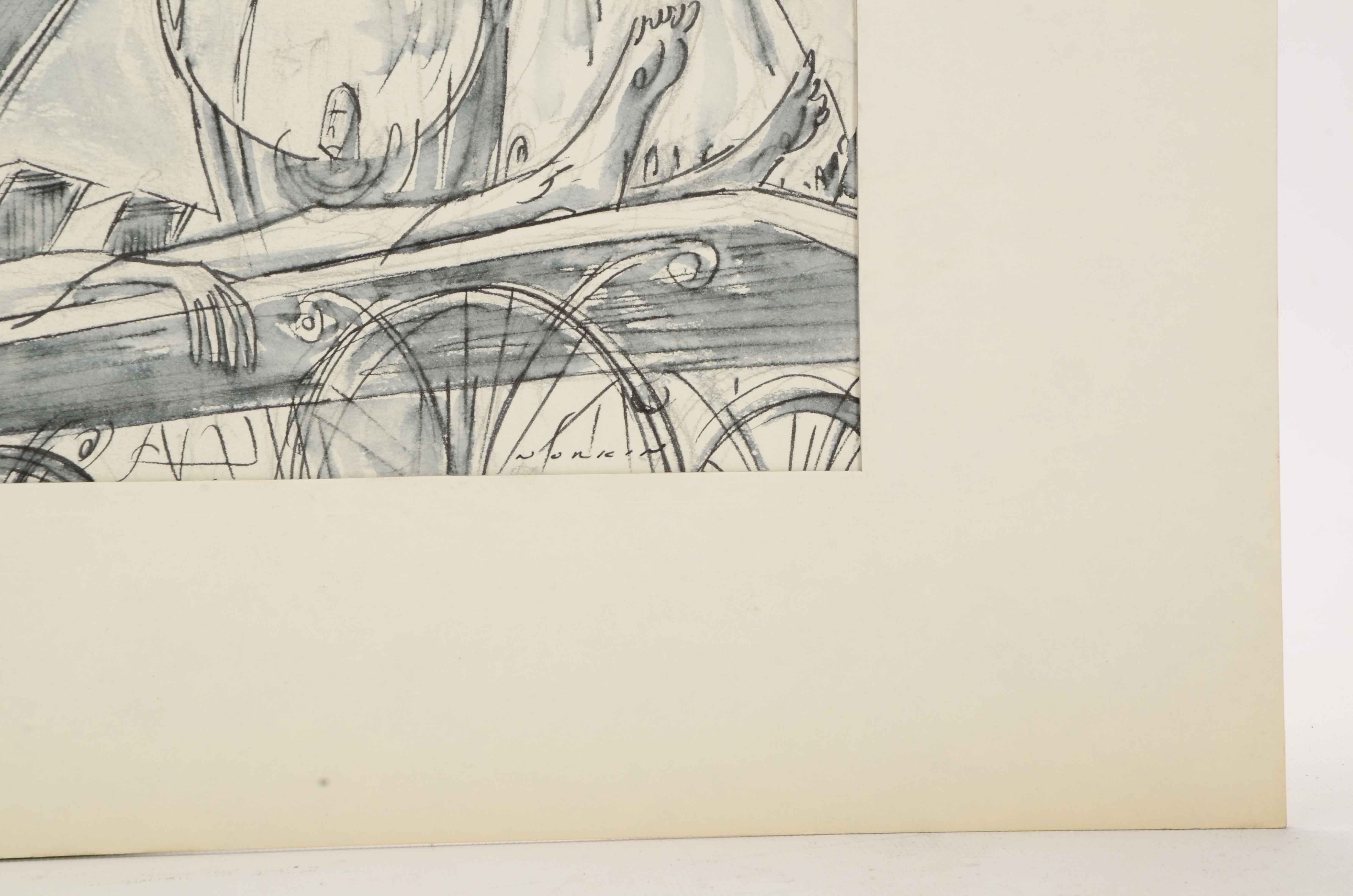 Sam Norkin Original Ink Wash Illustration "France: Lourdes"