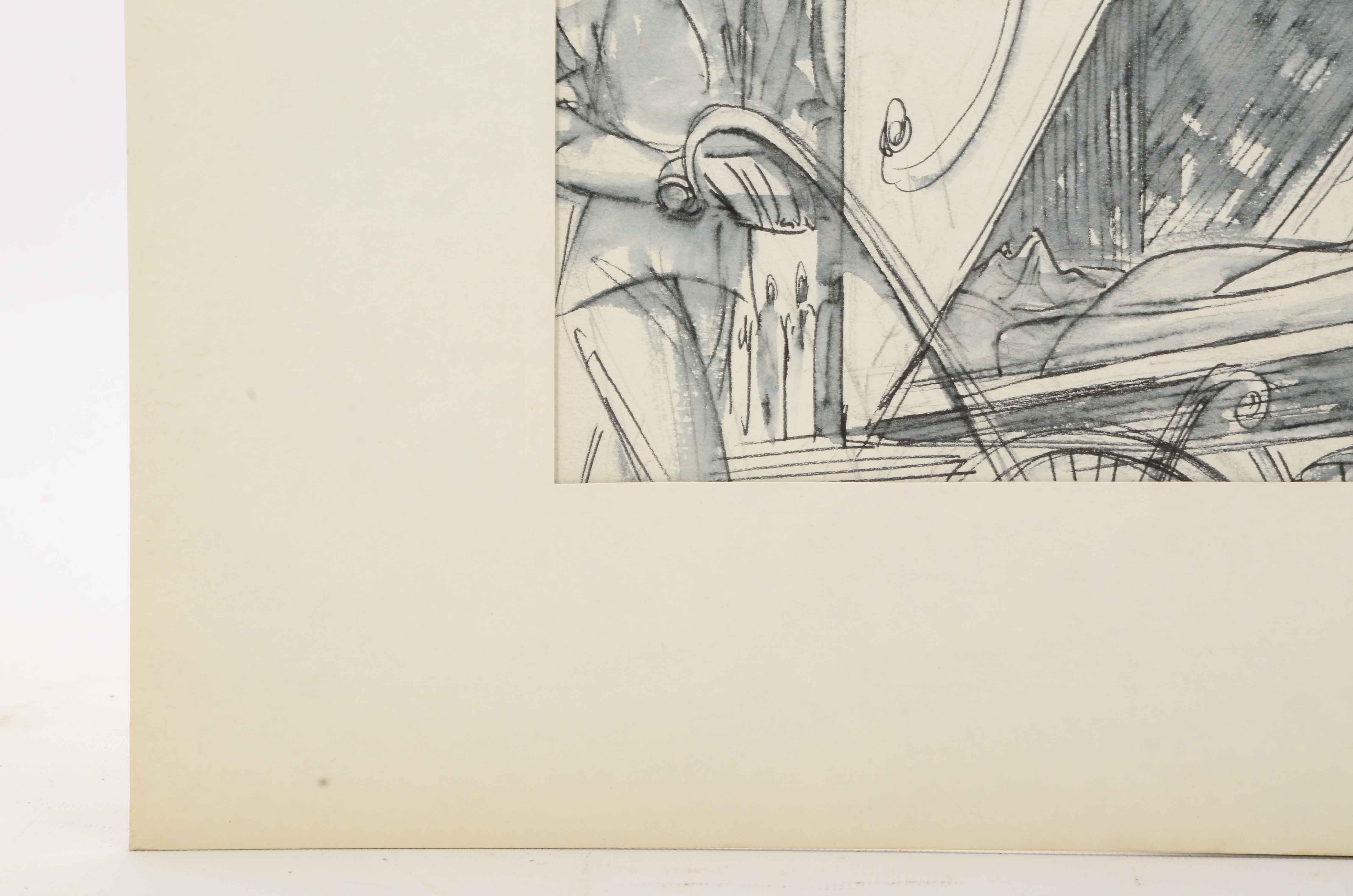 Sam Norkin Original Ink Wash Illustration "France: Lourdes"