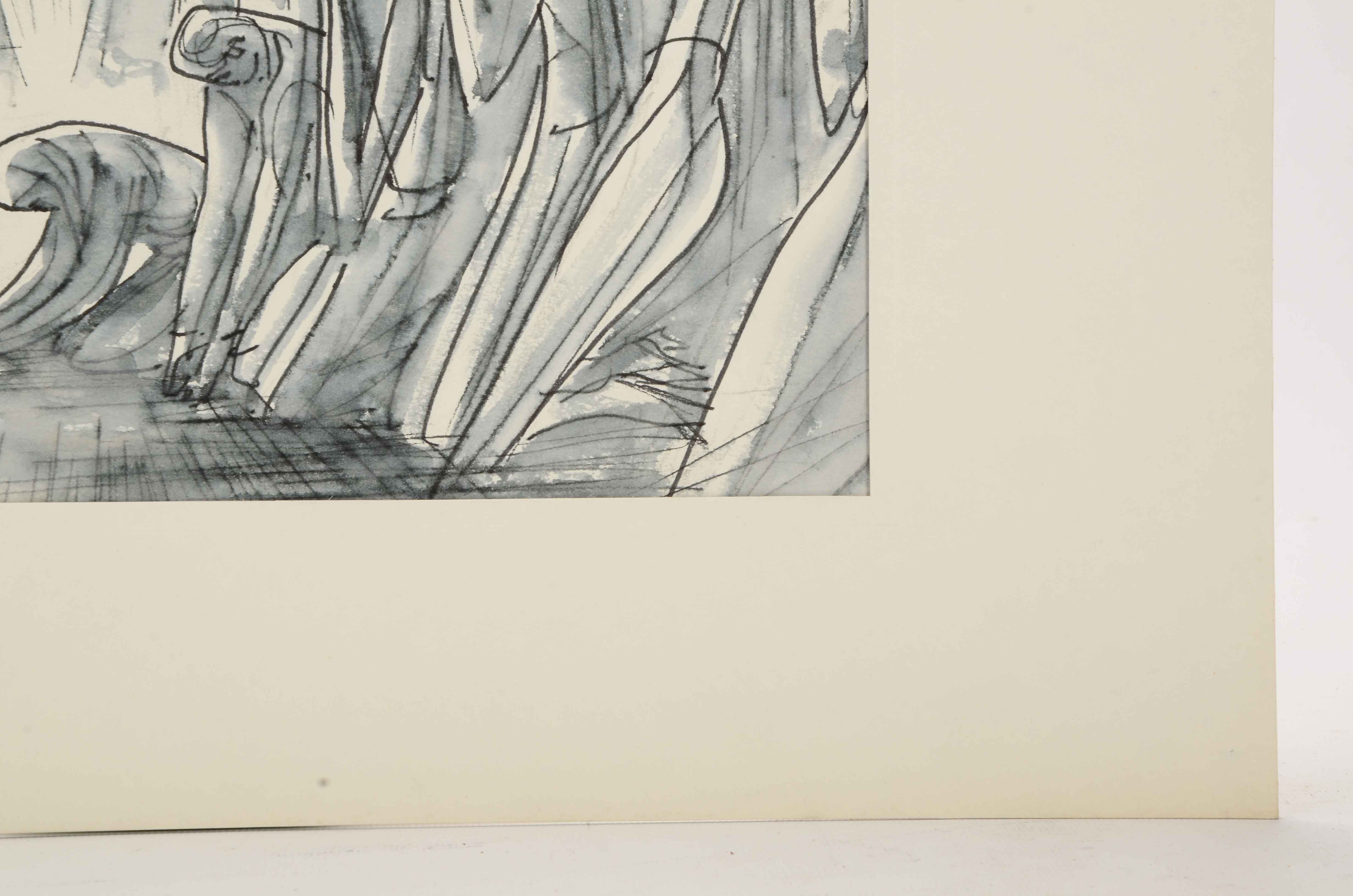 Sam Norkin Original Ink Wash Illustration "France: Lourdes"