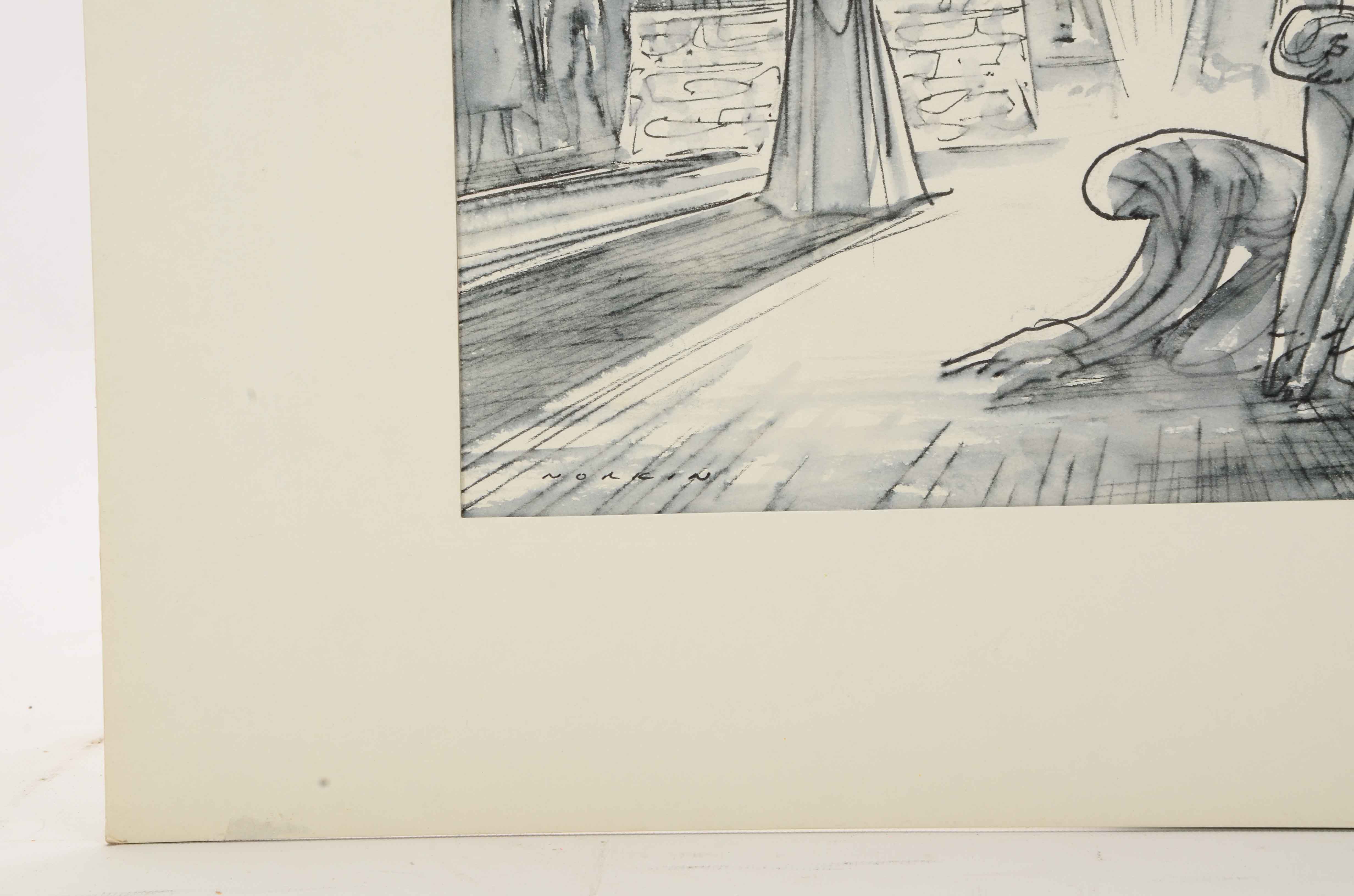 Sam Norkin Original Ink Wash Illustration "France: Lourdes"