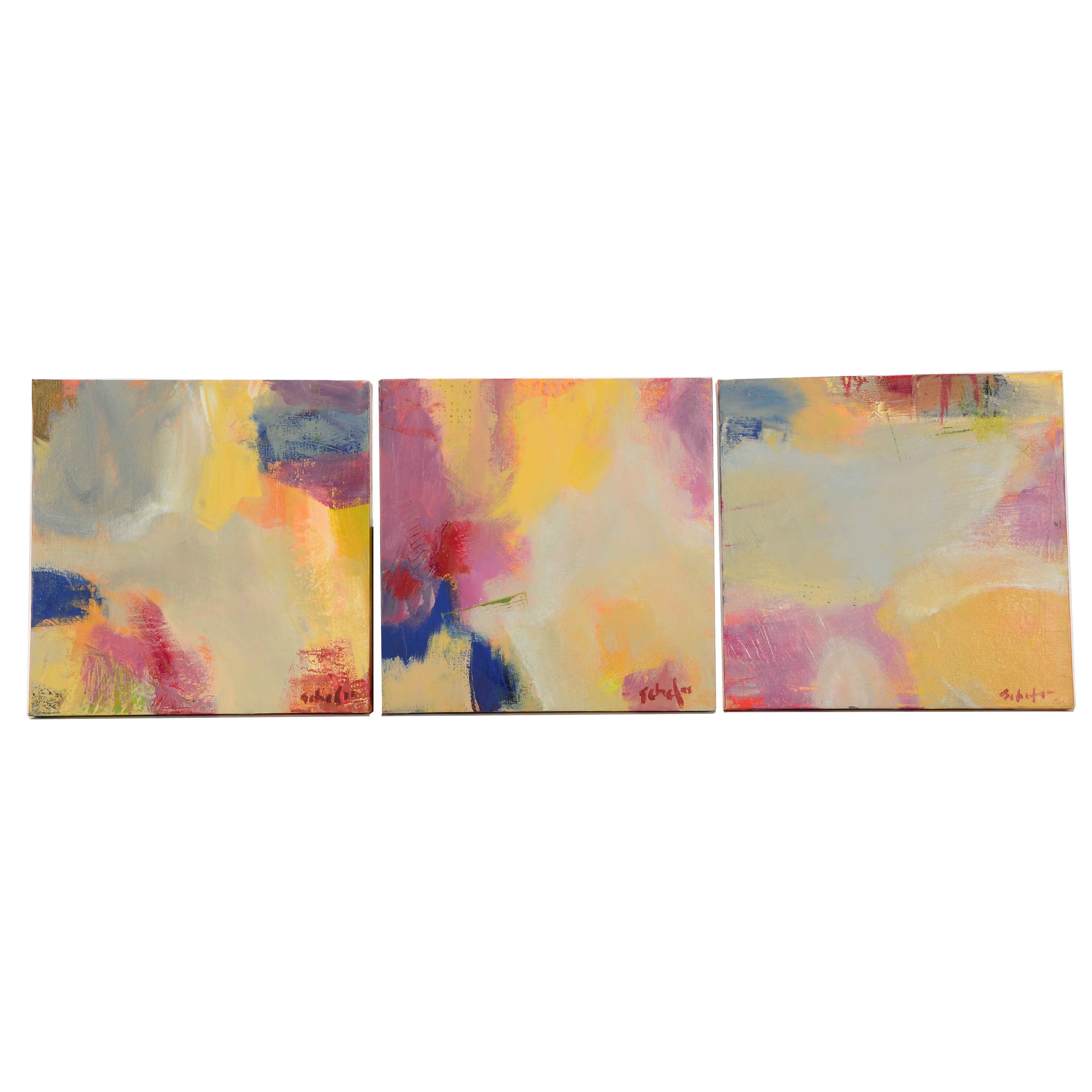 Lisa Schafer Original Acrylic on Canvas Triptych "Festival Time"