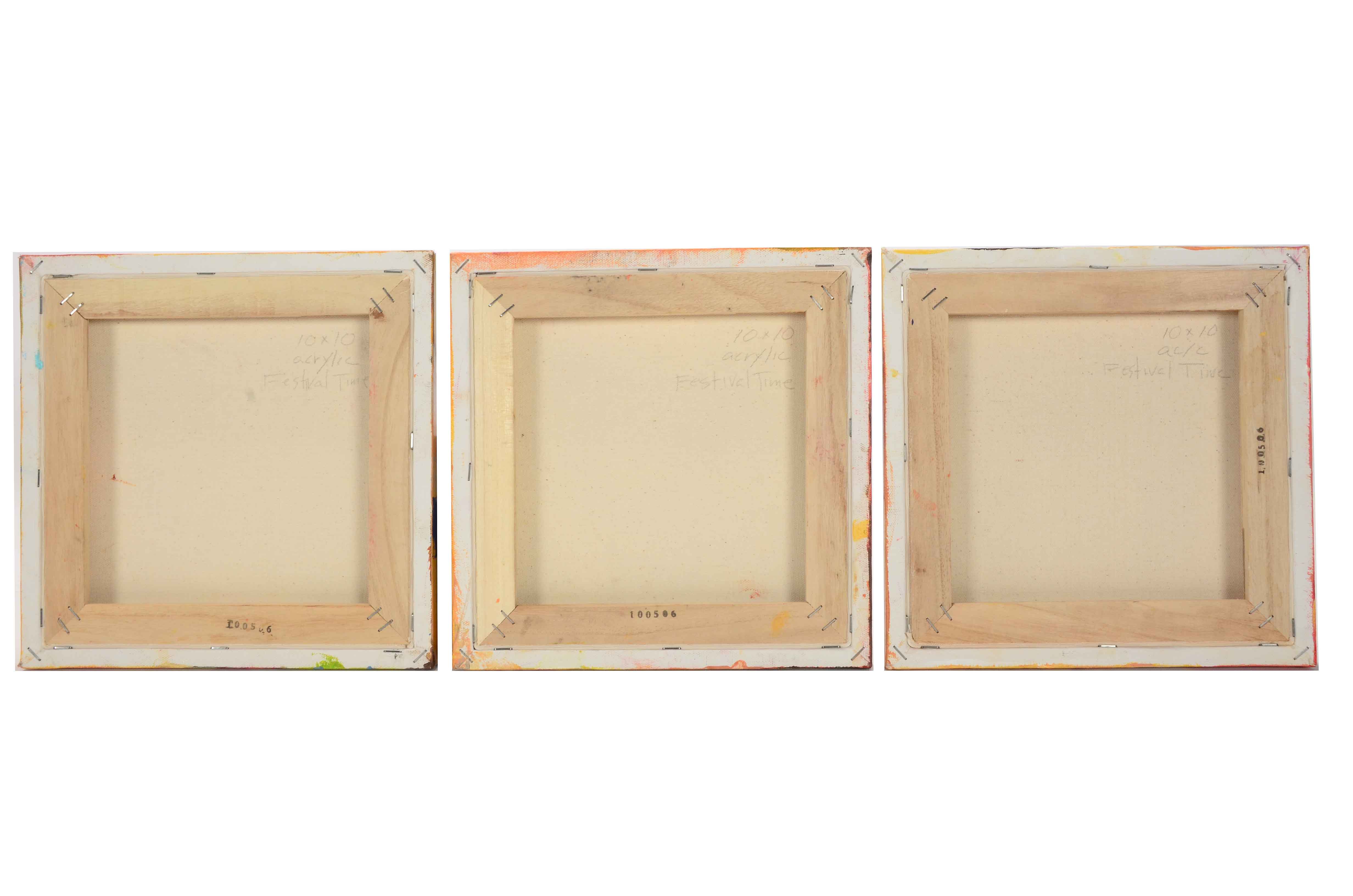 Lisa Schafer Original Acrylic on Canvas Triptych "Festival Time"