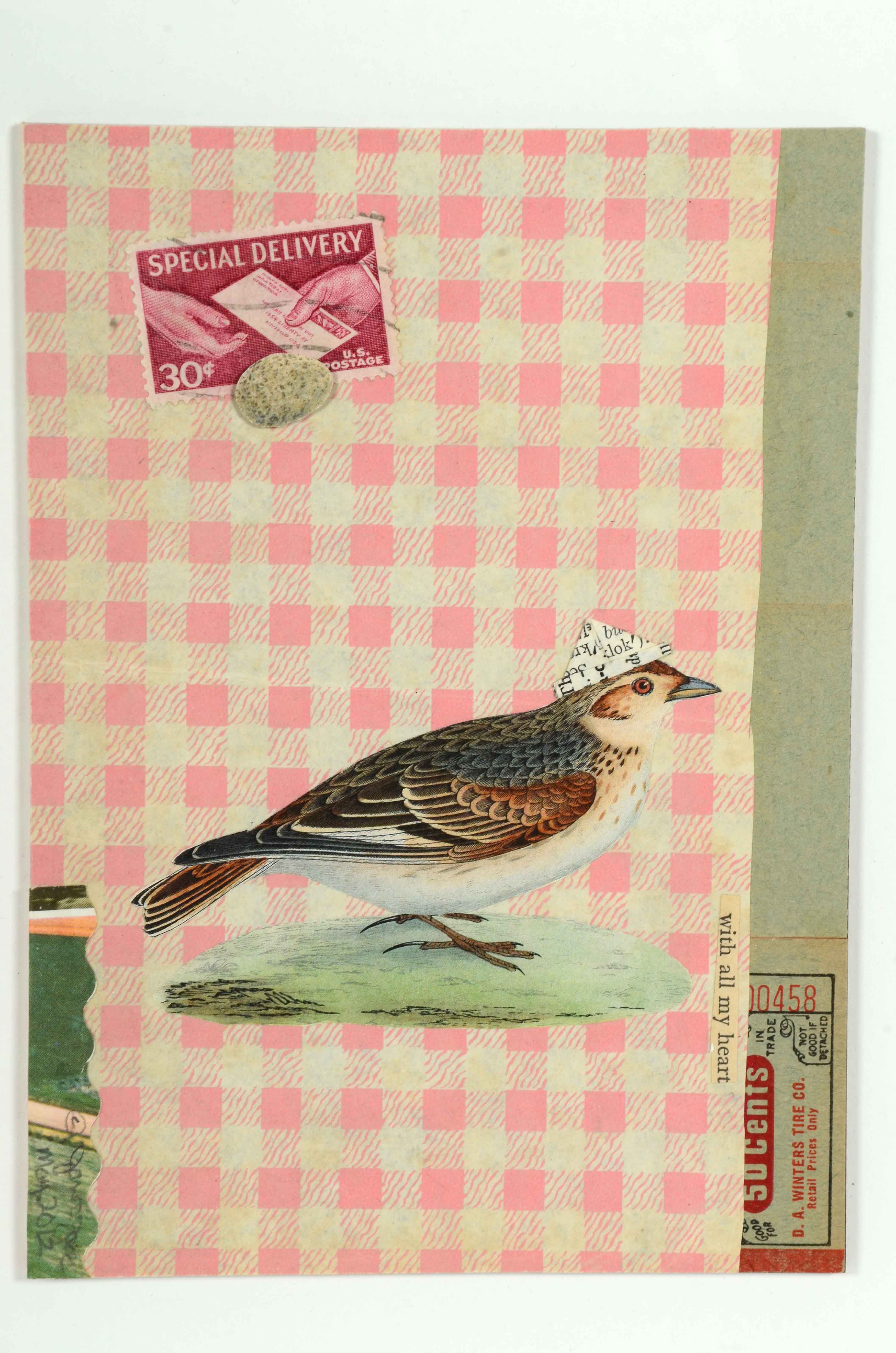 Janet Zack Original Collage "Special Delivery" 2012 on Hardboard Panel