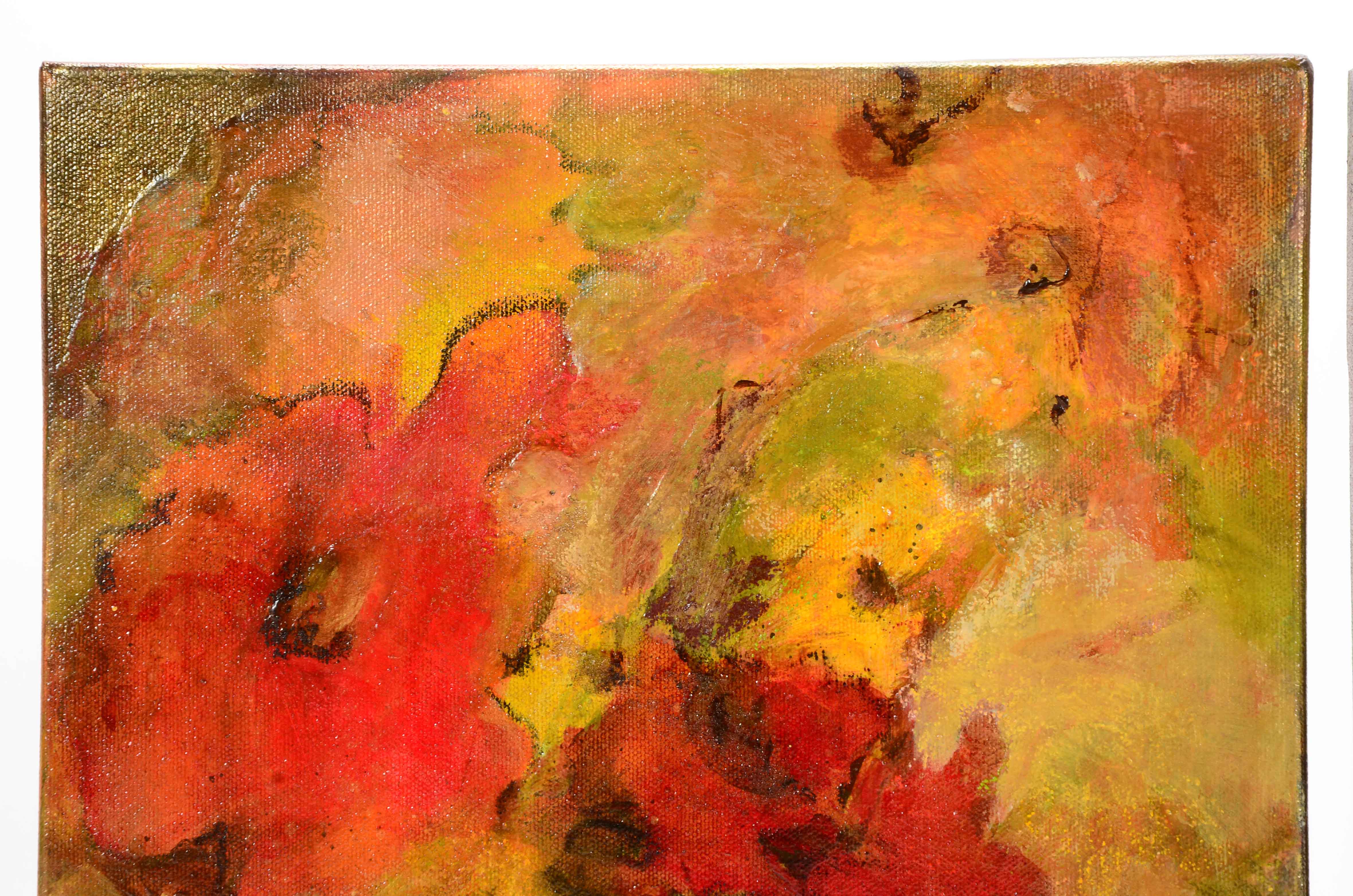 Original Mixed Media on Canvas Diptych "Abstract Flowers"