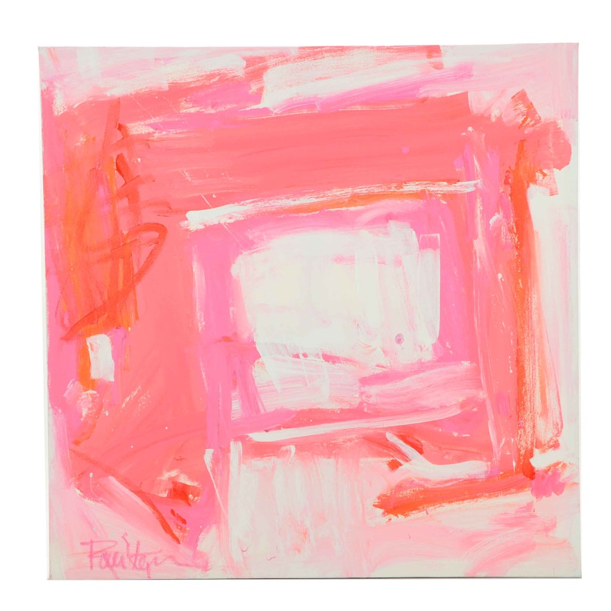 Robbie Kemper Abstract Acrylic Painting "White and Pink Squares"