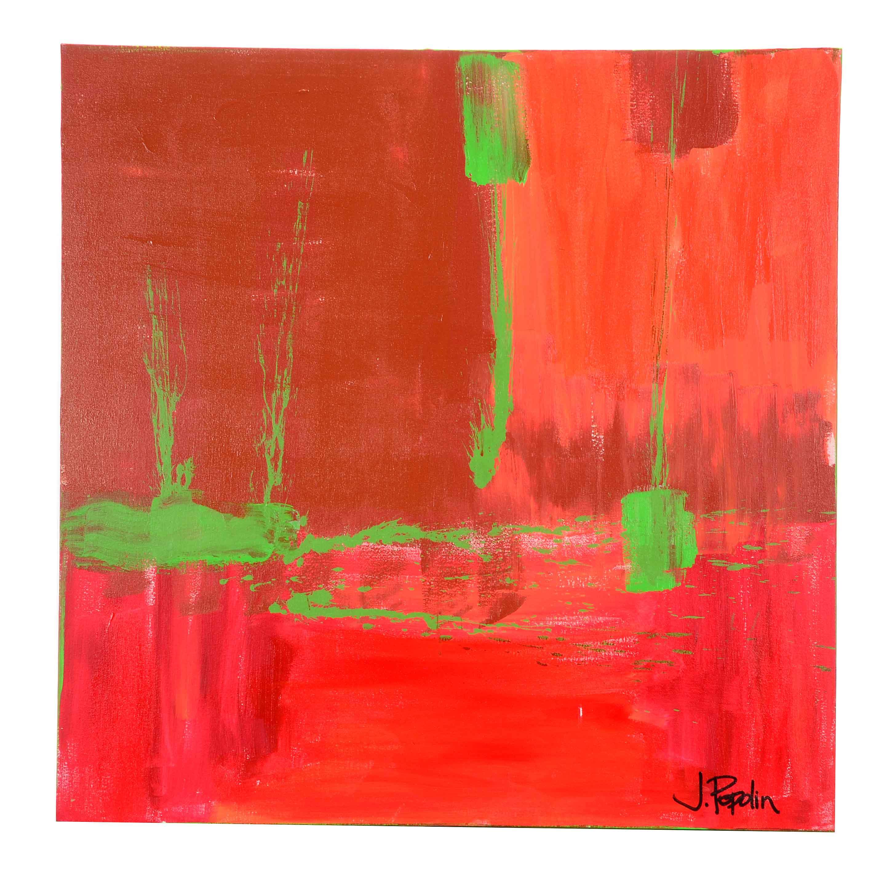 J. Popolin Acrylic on Canvas "Brick, Orange, Green Accents"