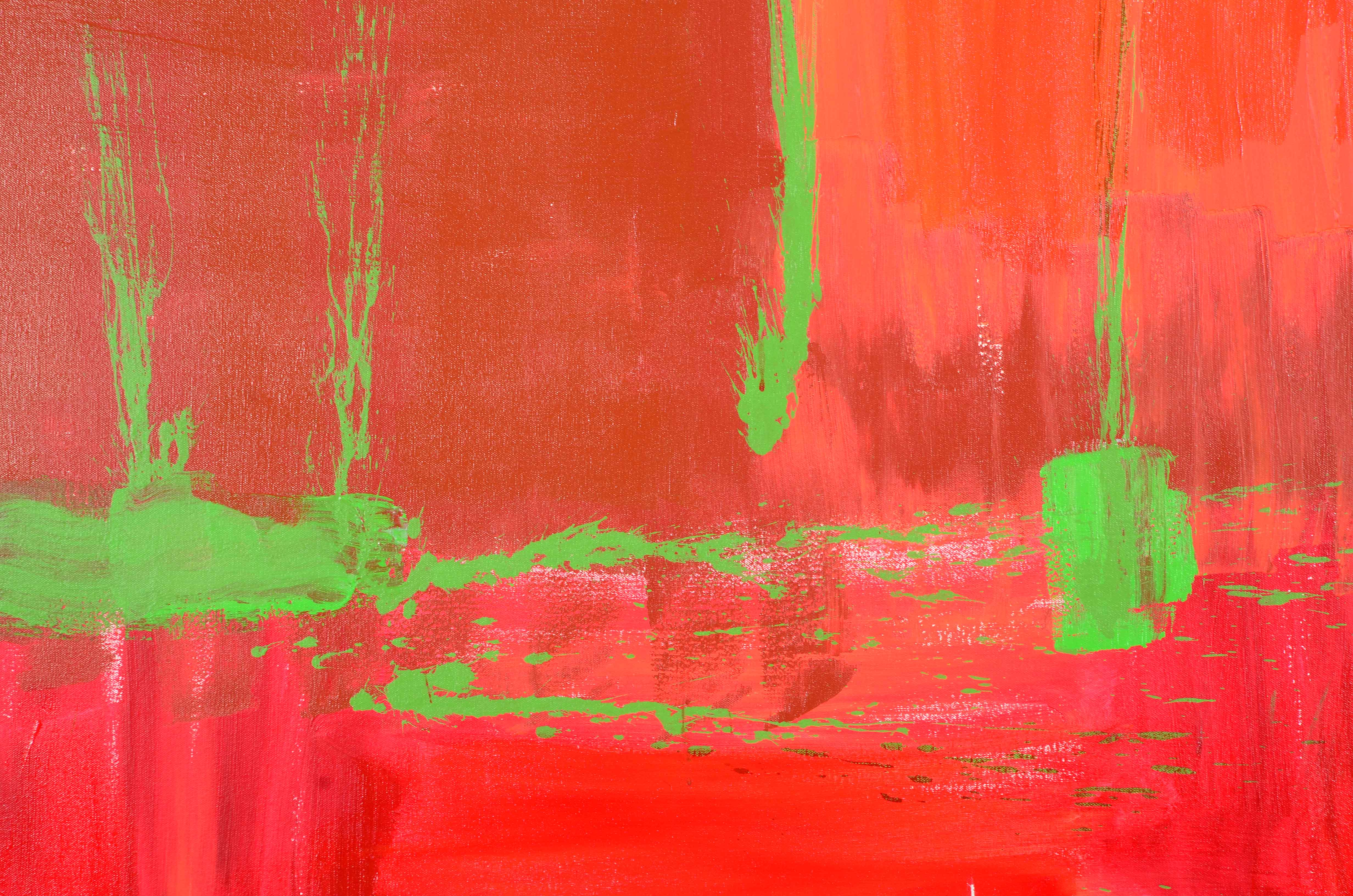 J. Popolin Acrylic on Canvas "Brick, Orange, Green Accents"