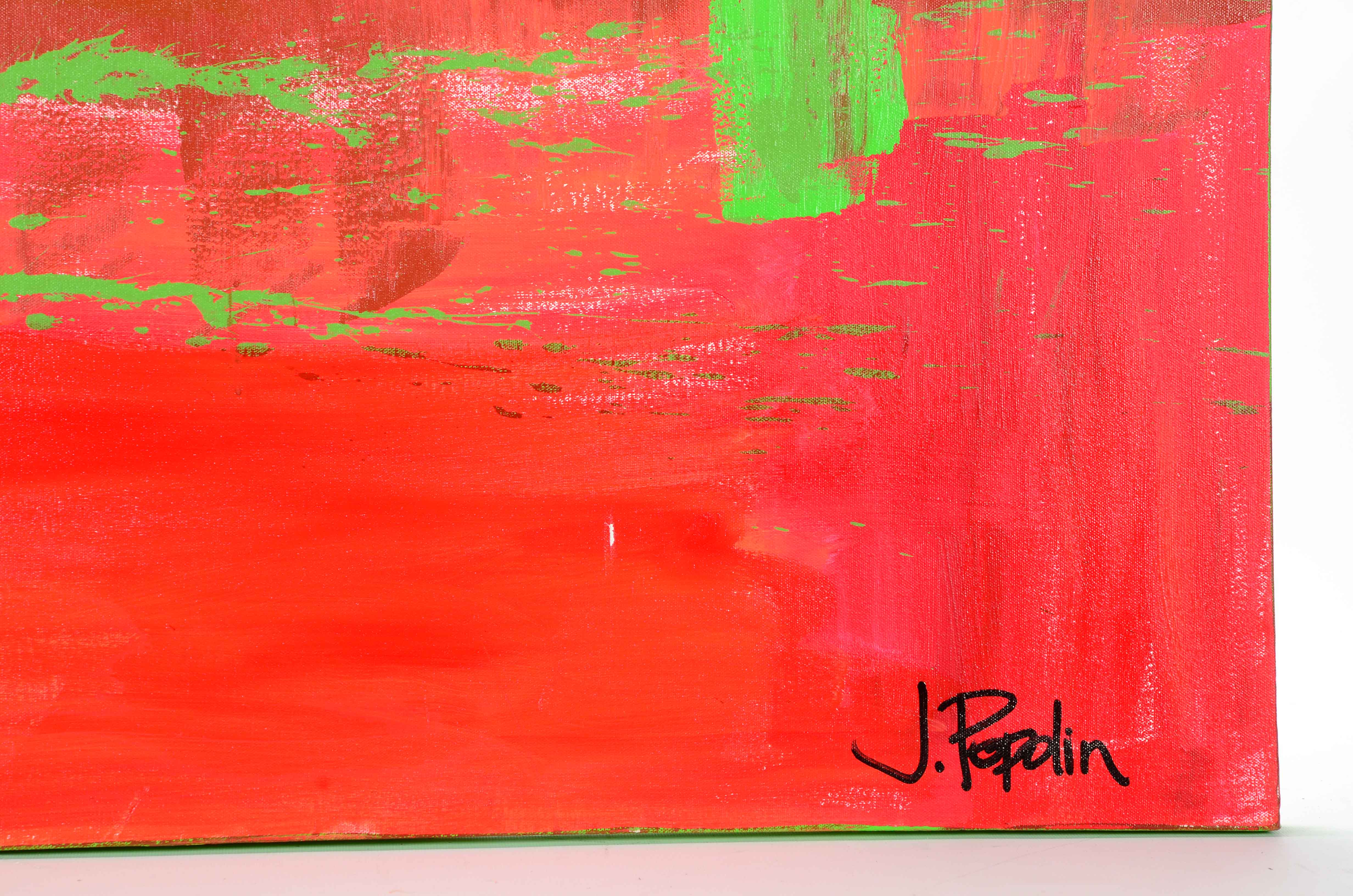 J. Popolin Acrylic on Canvas "Brick, Orange, Green Accents"