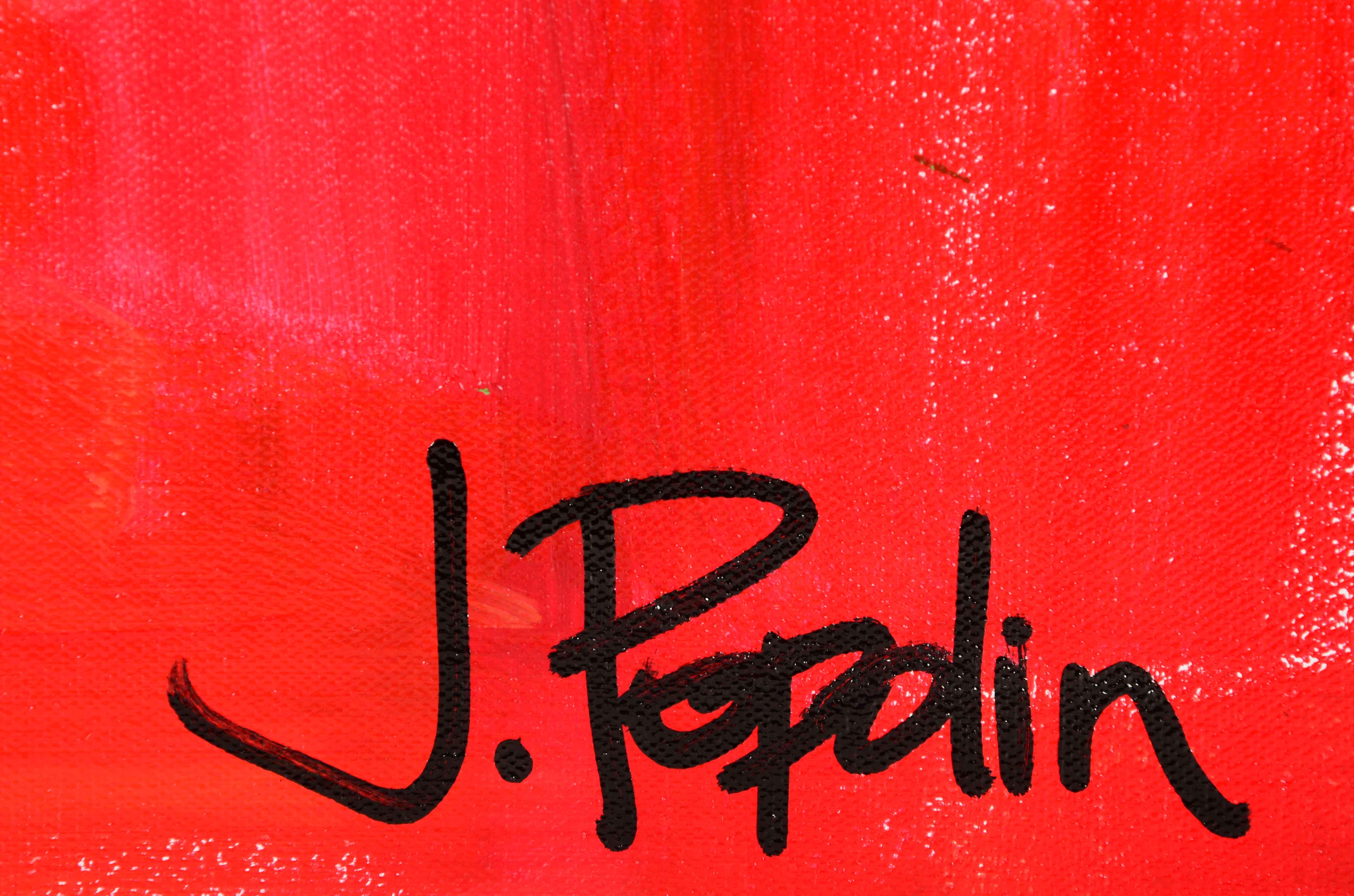 J. Popolin Acrylic on Canvas "Brick, Orange, Green Accents"