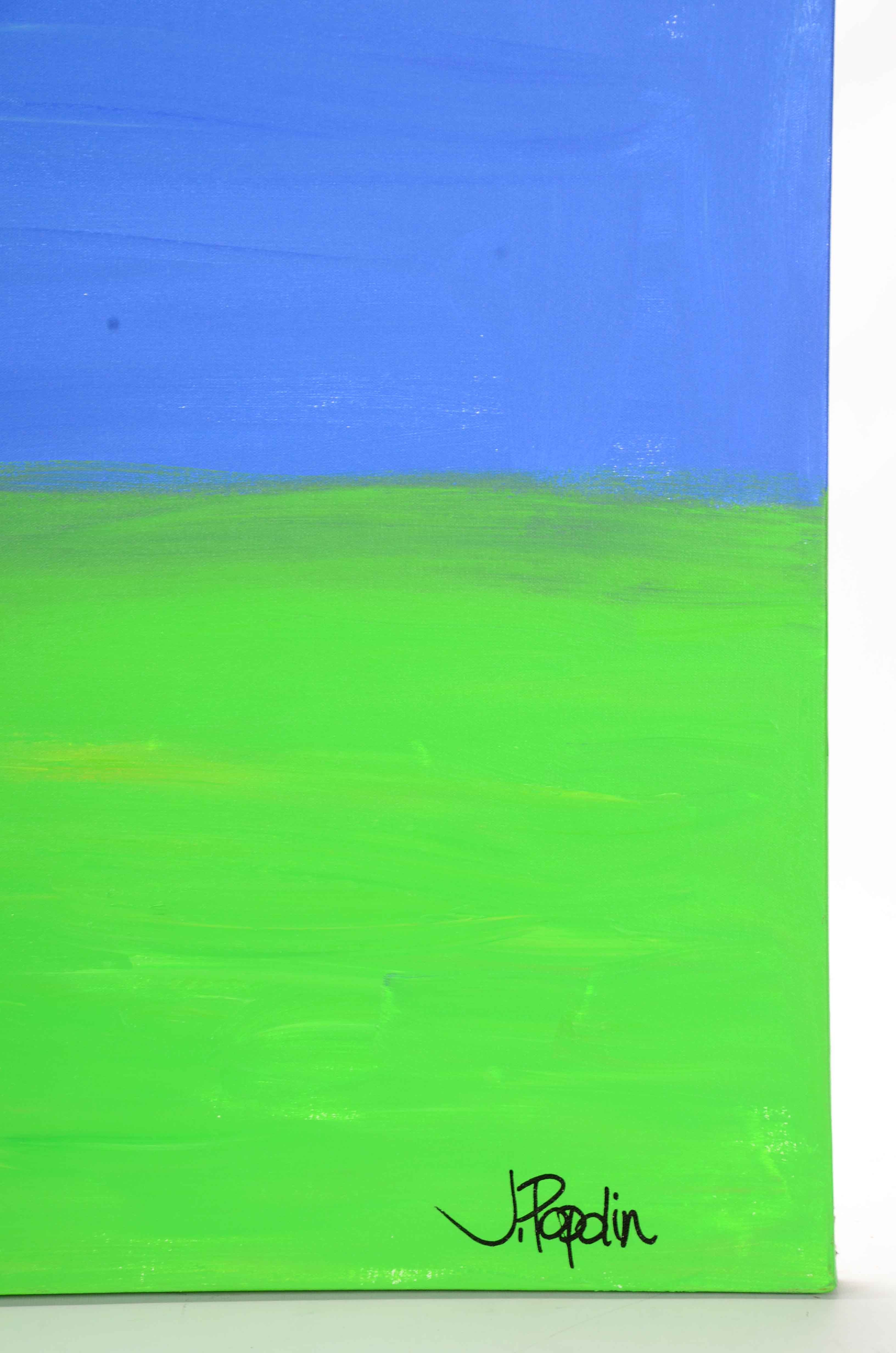 J. Popolin Acrylic Painting on Canvas "Blue, Green Fields"