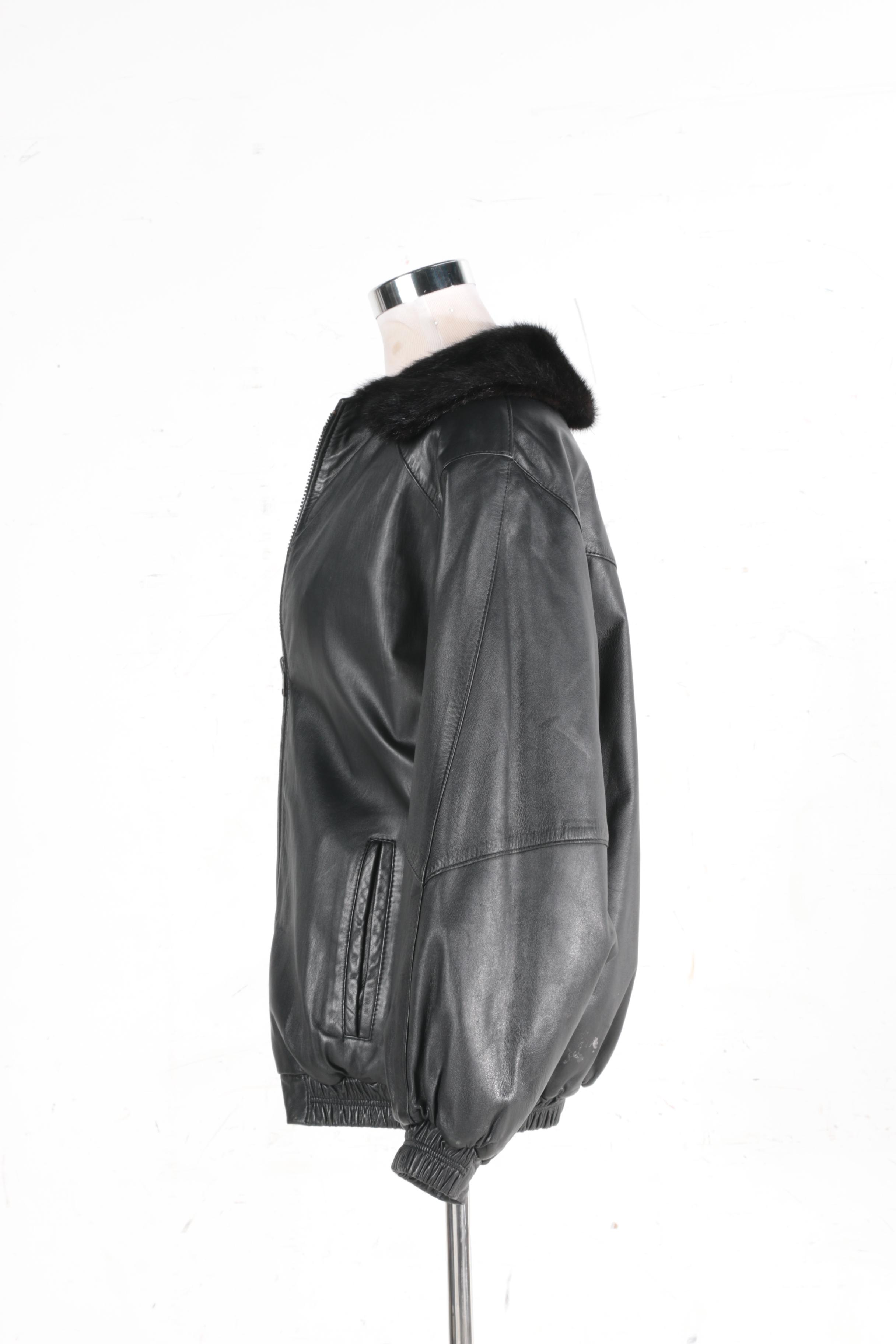 Reversible Black Mink Fur and Black Leather Zipper Front Jacket