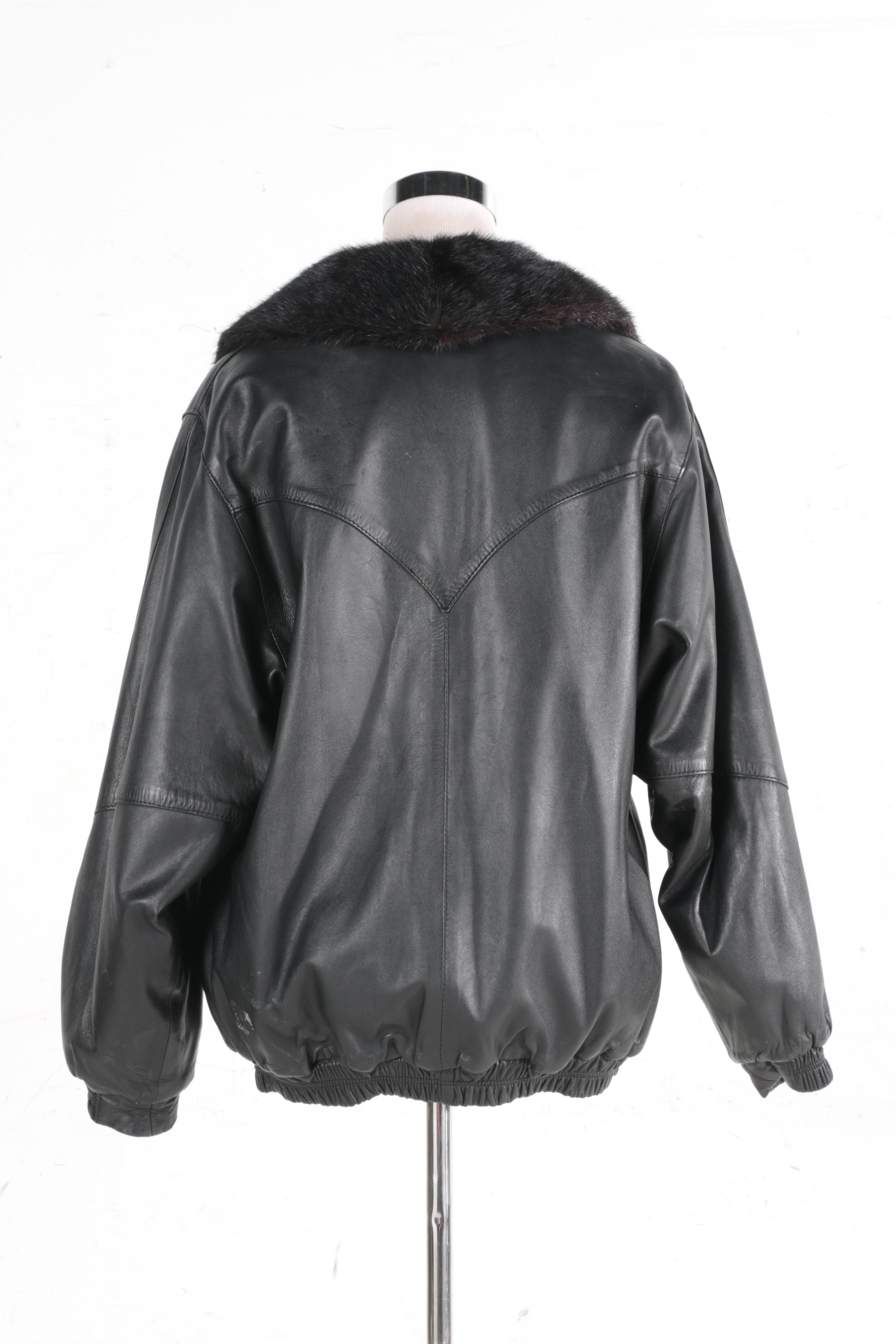 Reversible Black Mink Fur and Black Leather Zipper Front Jacket