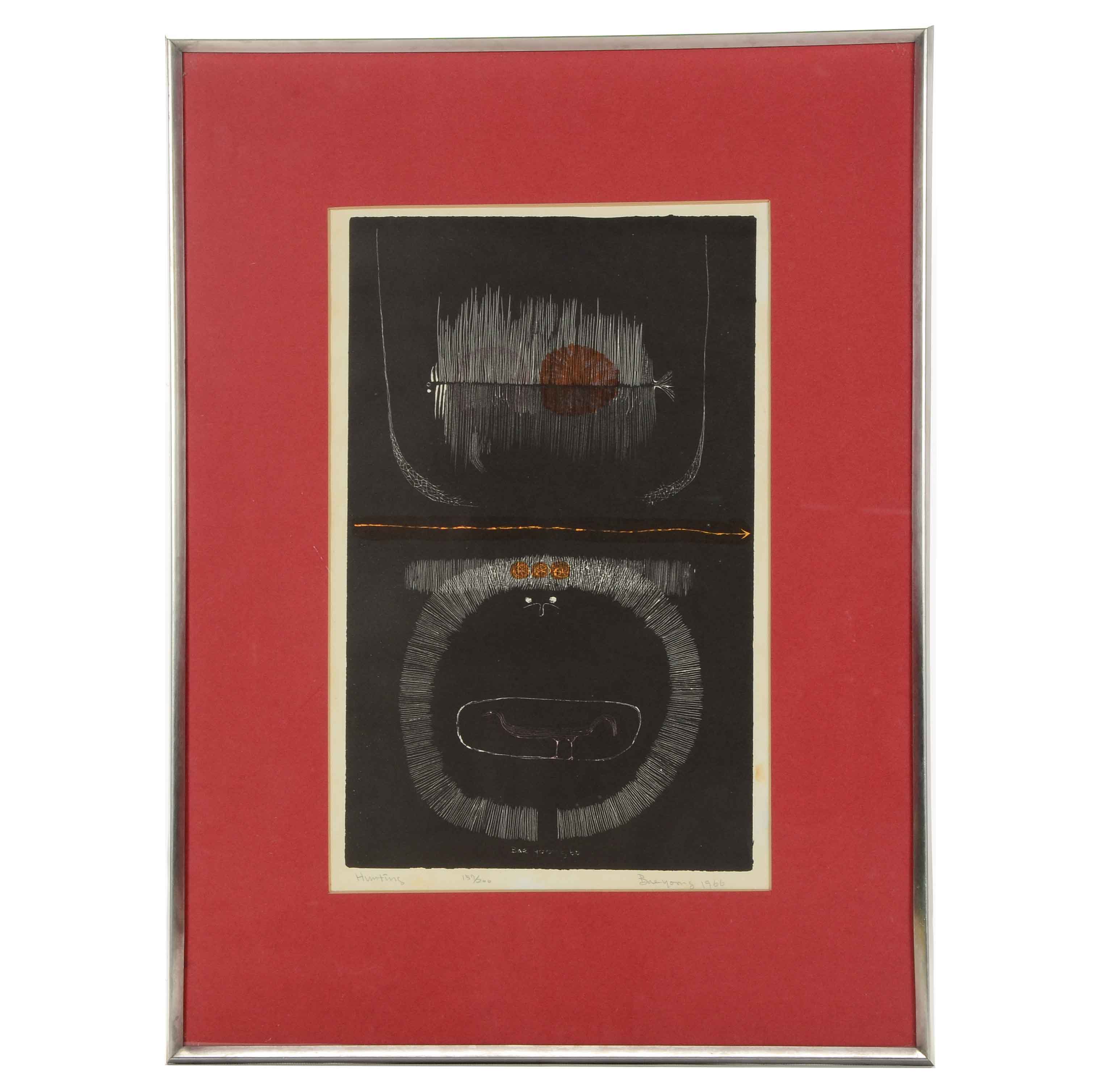 Yoong Bae Signed Lithographic Print "Hunting"