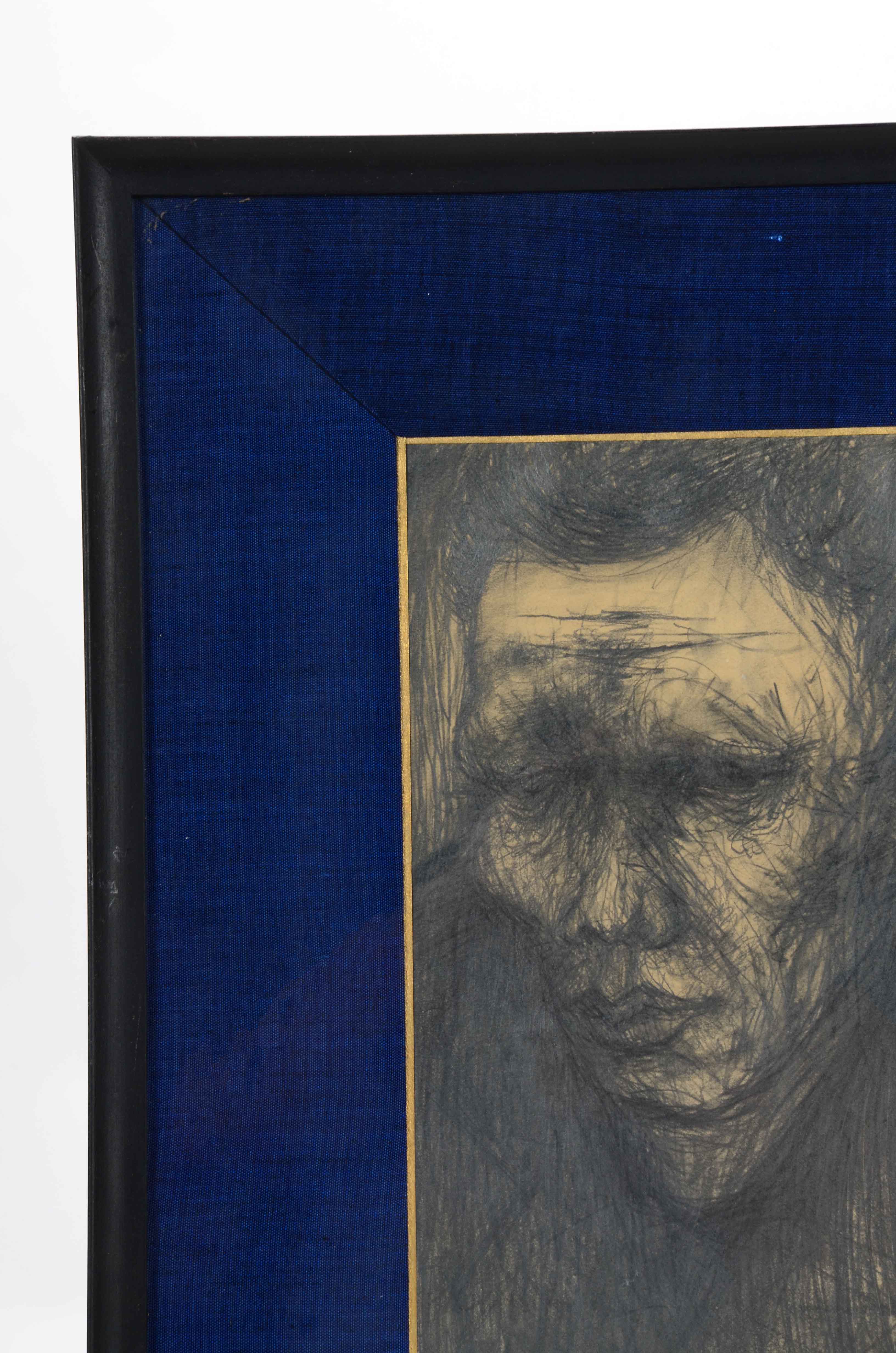 Original Graphite Drawing "Laborer" Atrributed to Takeshi Saito