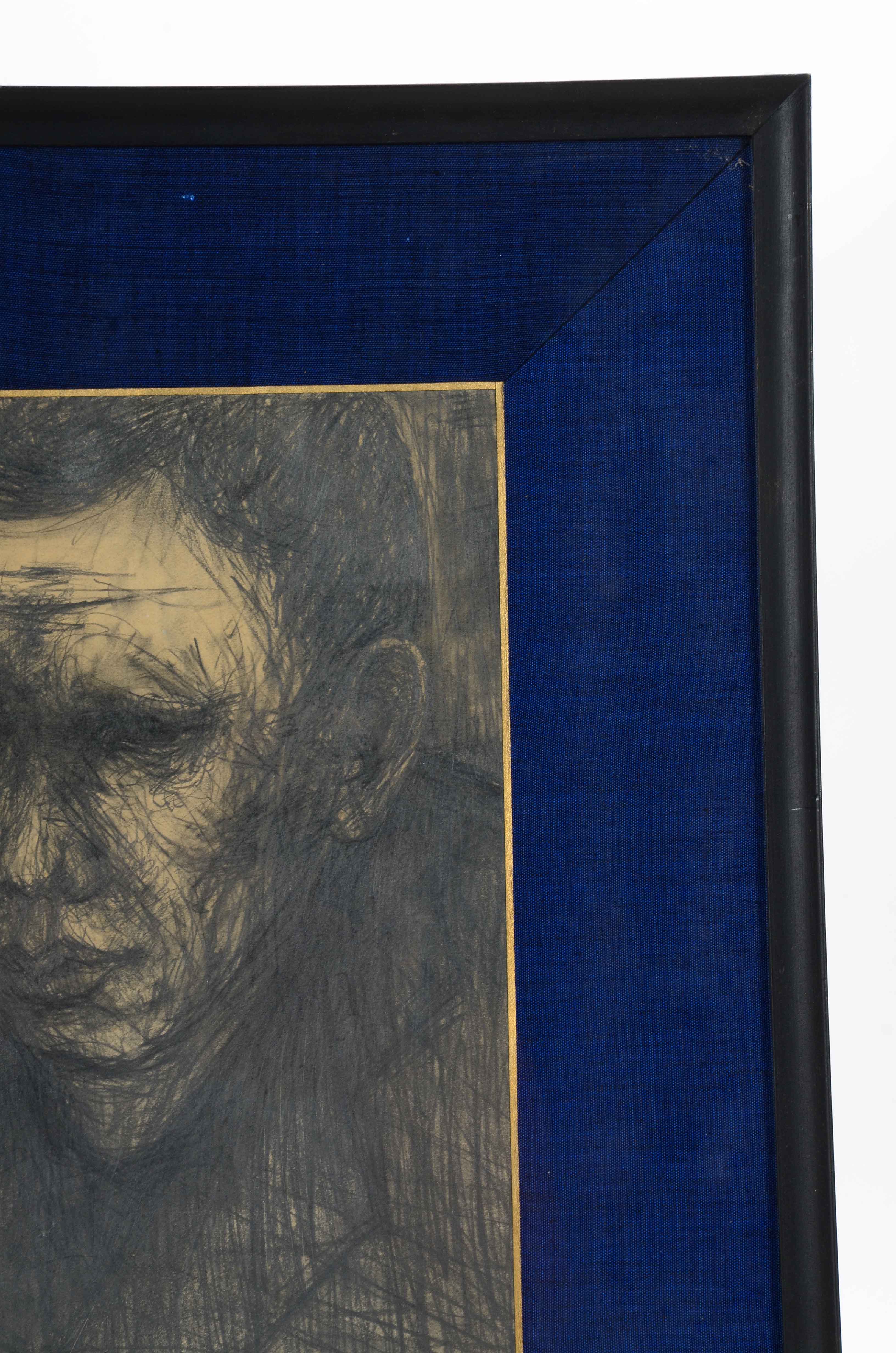 Original Graphite Drawing "Laborer" Atrributed to Takeshi Saito