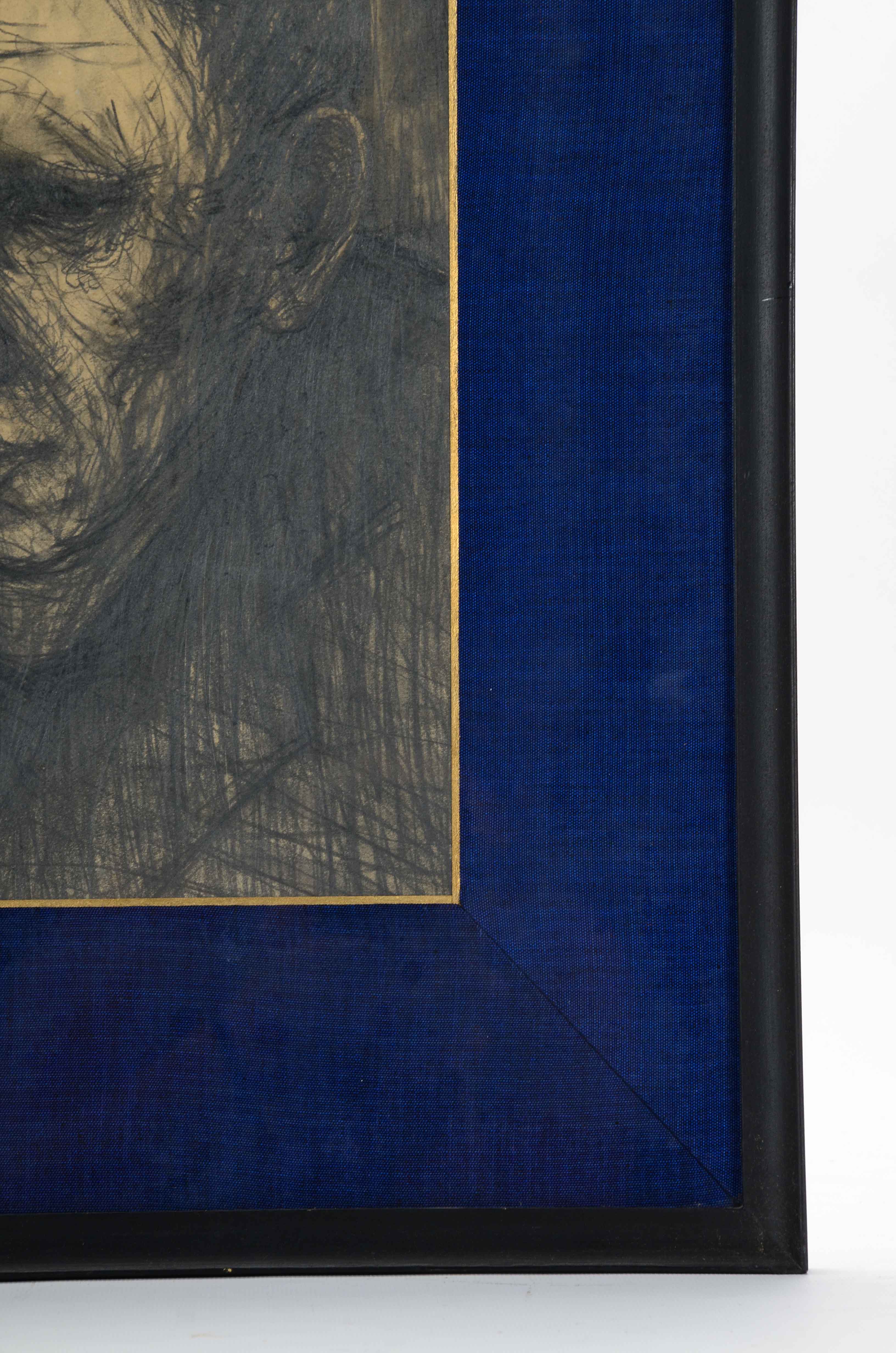 Original Graphite Drawing "Laborer" Atrributed to Takeshi Saito