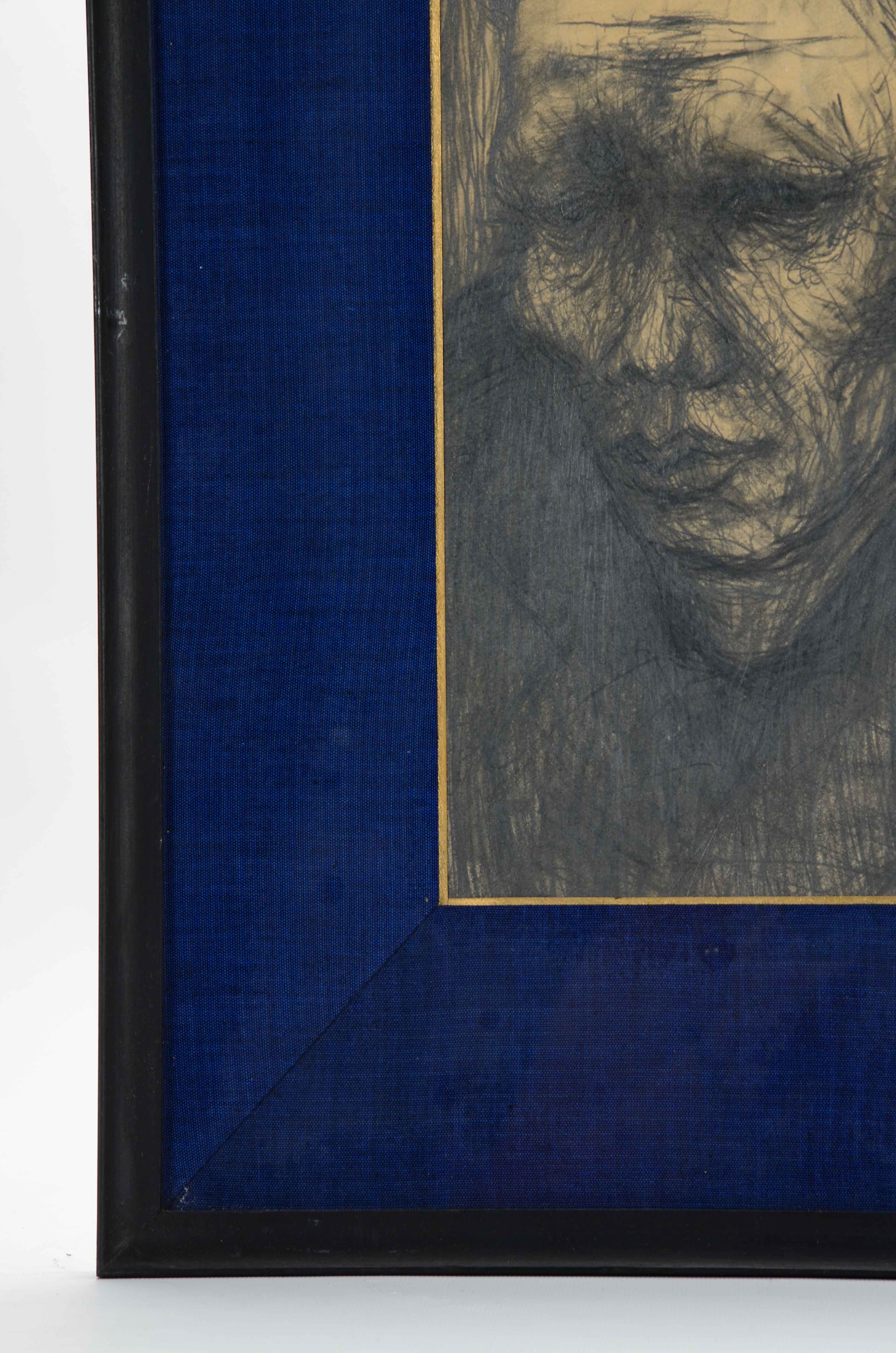 Original Graphite Drawing "Laborer" Atrributed to Takeshi Saito