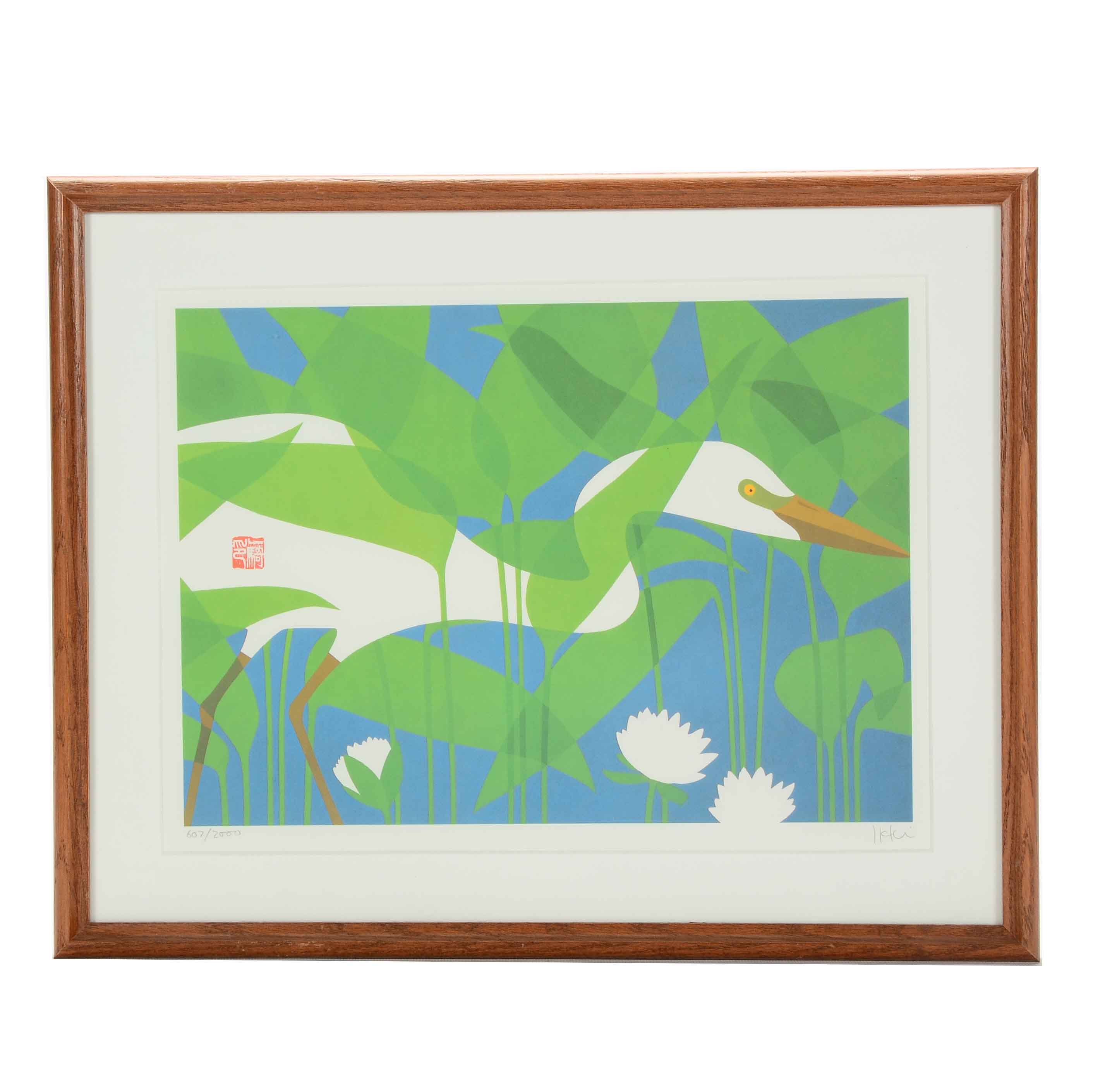 Ikki Matsumoto Signed Limited Edition Offset Lithograph Print of a Crane