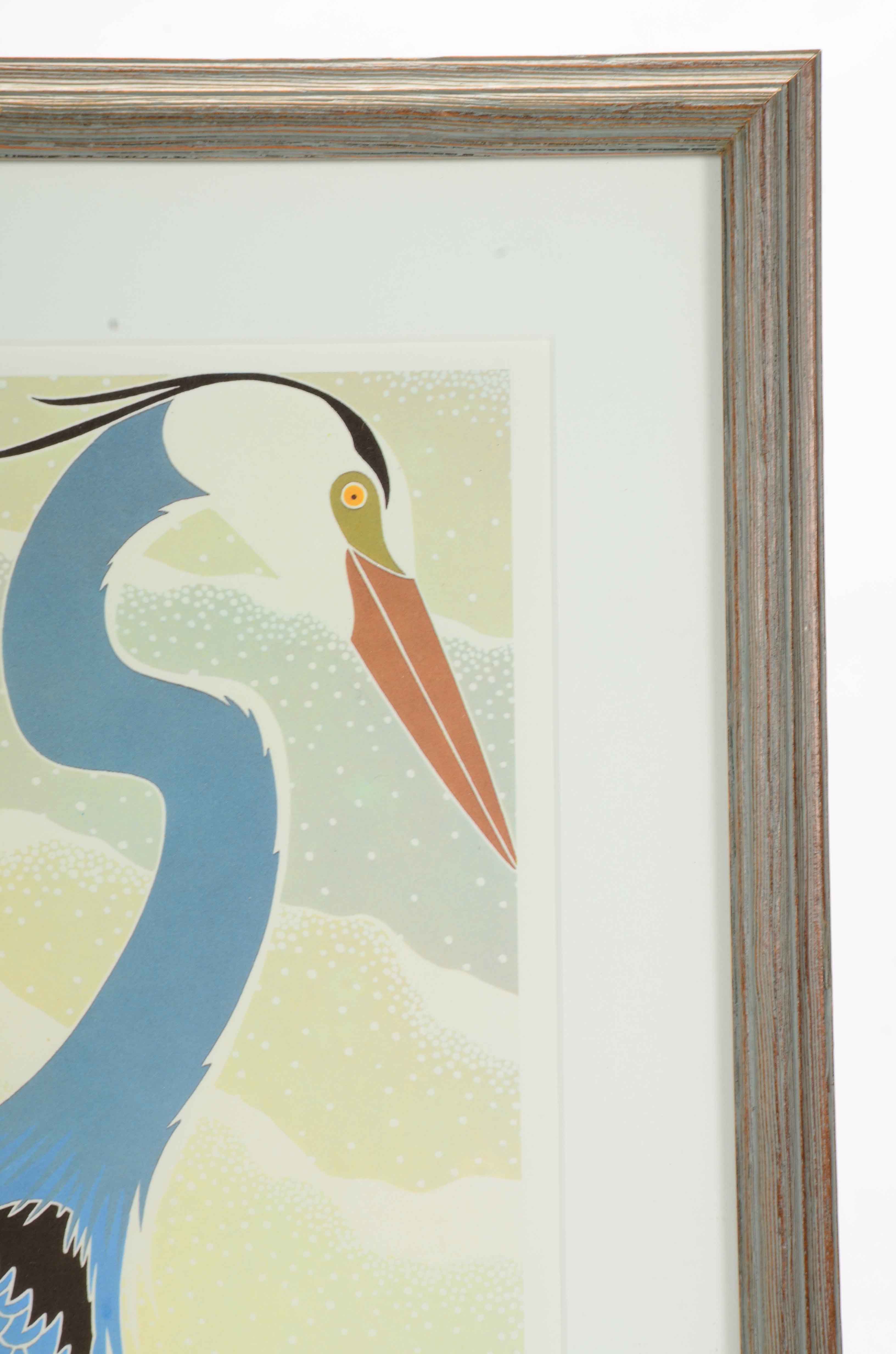 Ikki Matsumoto Signed Limited Edition Offset Lithograph Print of a Blue Heron