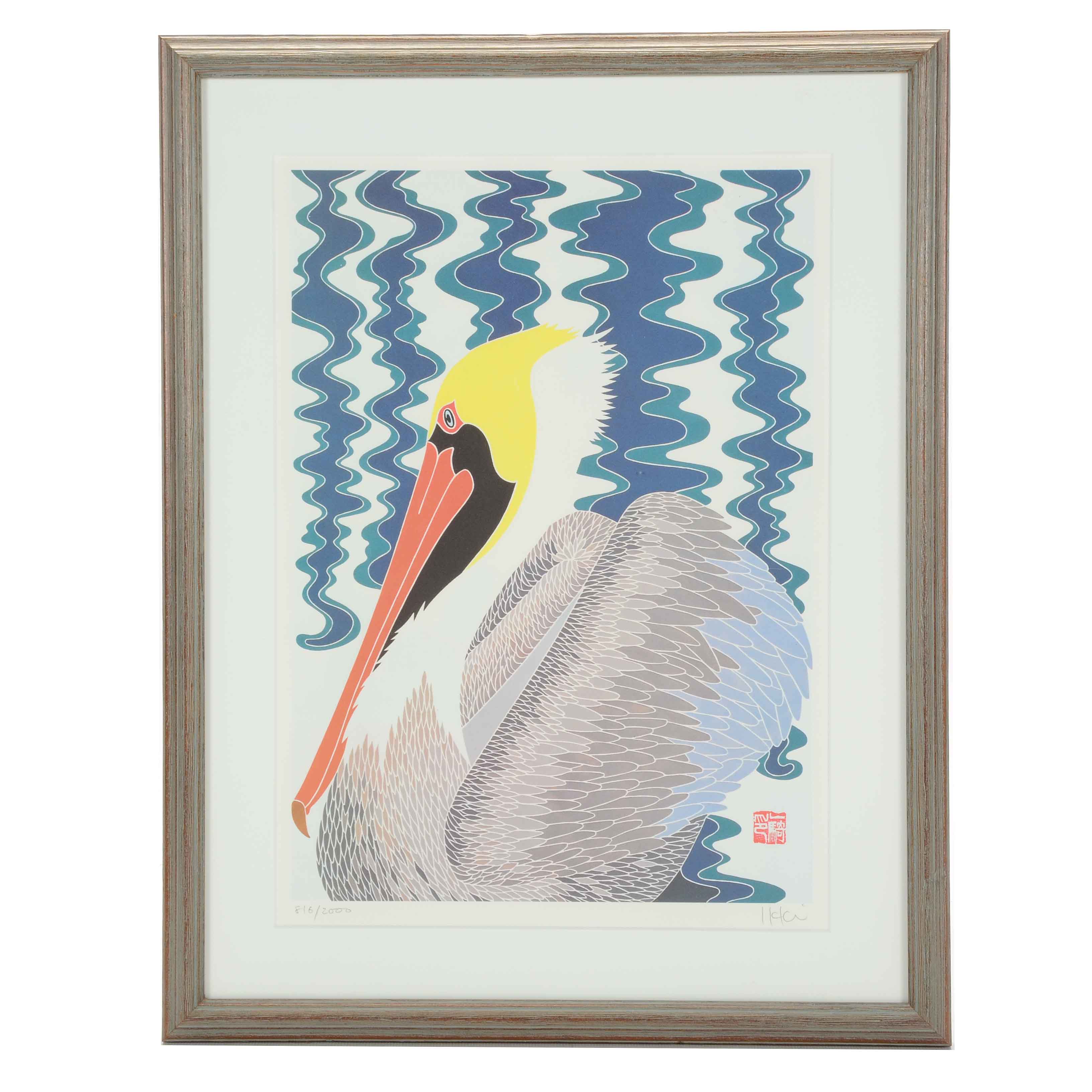 Ikki Matsumoto Signed Limited Edition Offset Lithograph Print of a Pelican