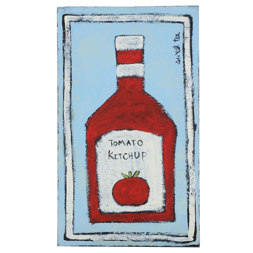 Sweet Tea Signed Original Mixed Media Painting of a Ketchup Bottle