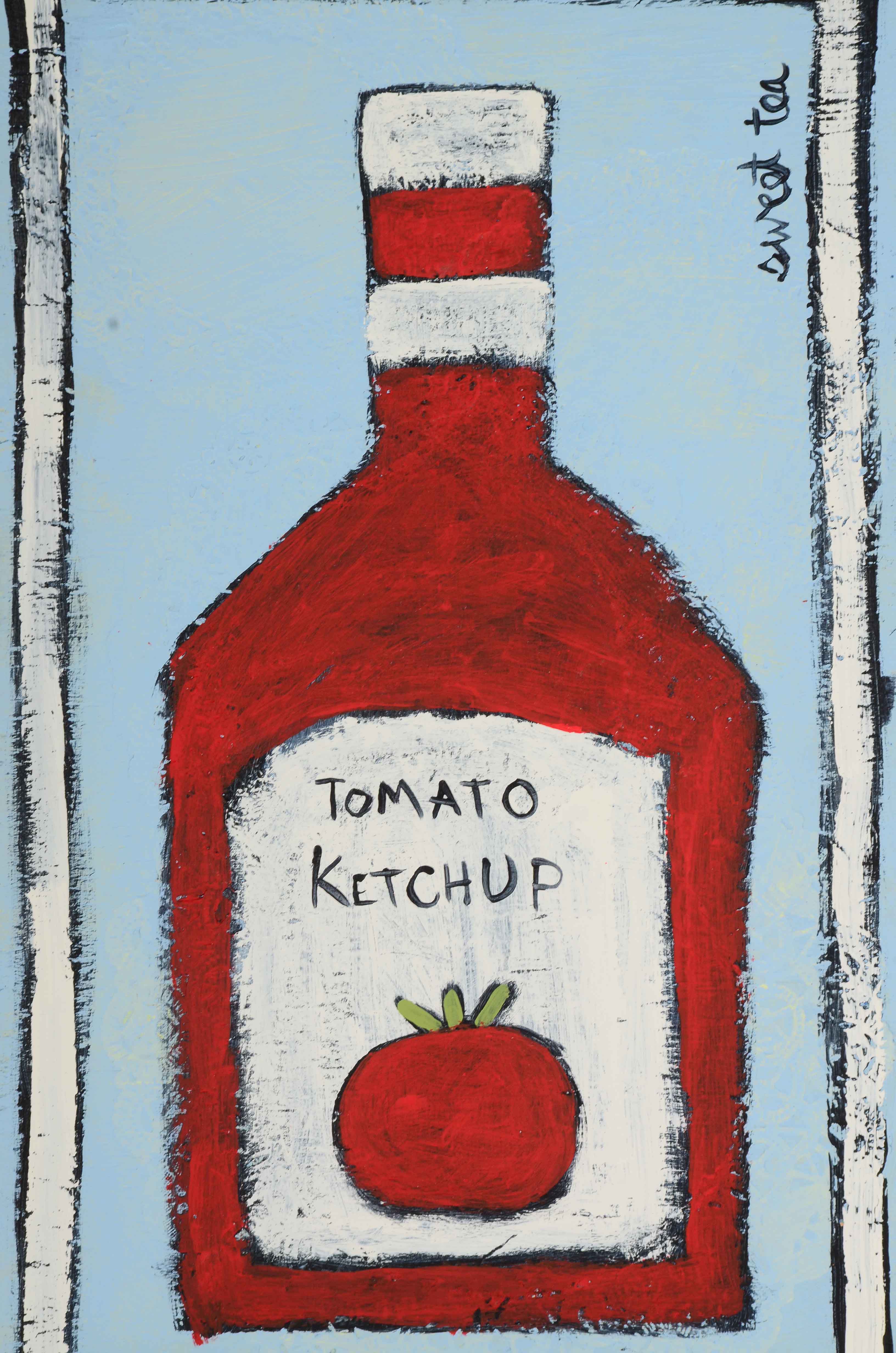 Sweet Tea Signed Original Mixed Media Painting of a Ketchup Bottle