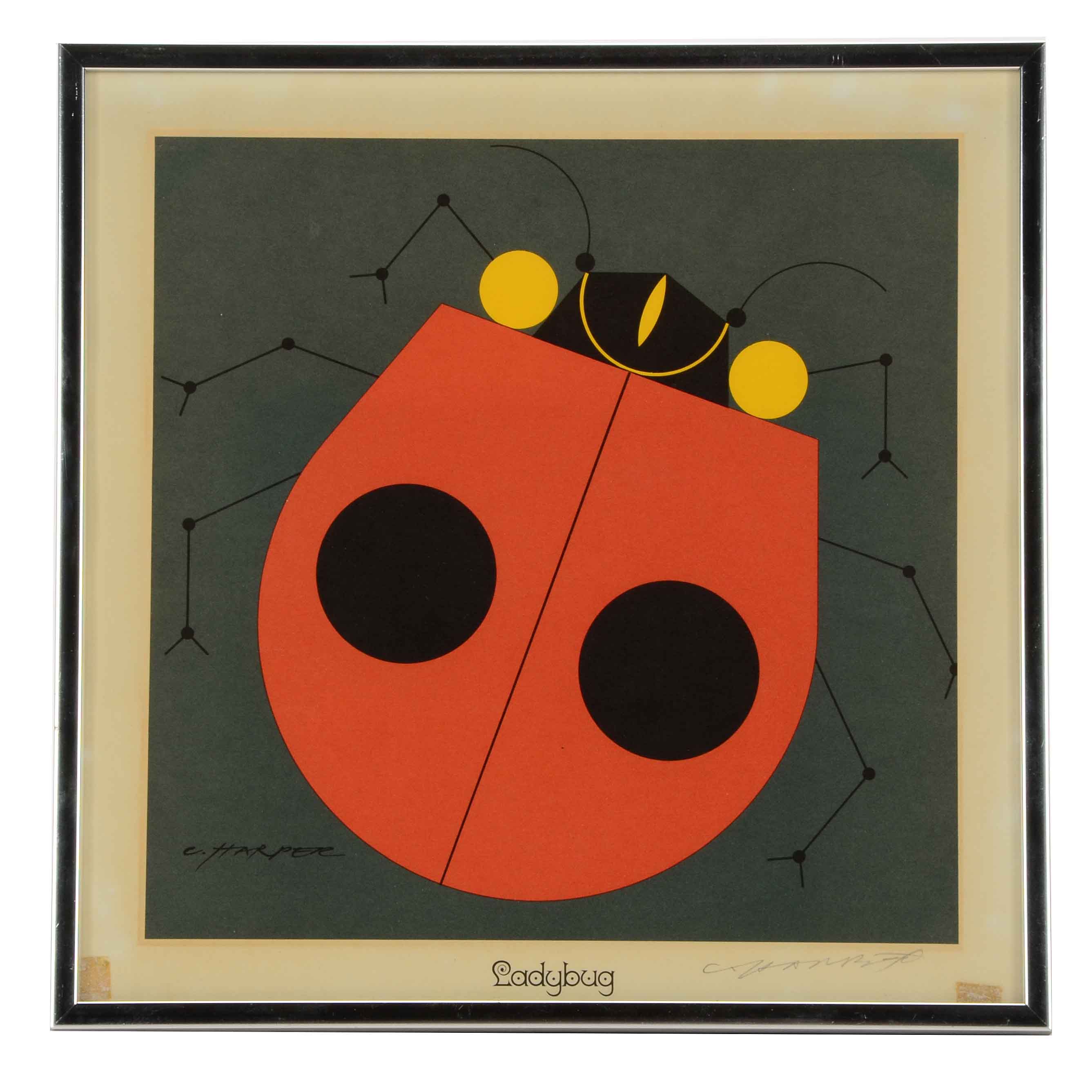 Charley Harper Signed Lithograph "Ladybug"