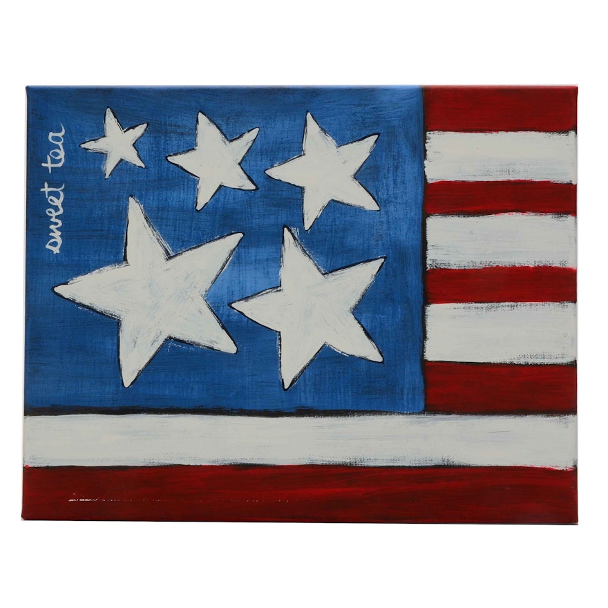 Sweet Tea Signed Original Acrylic Painting of an American Flag