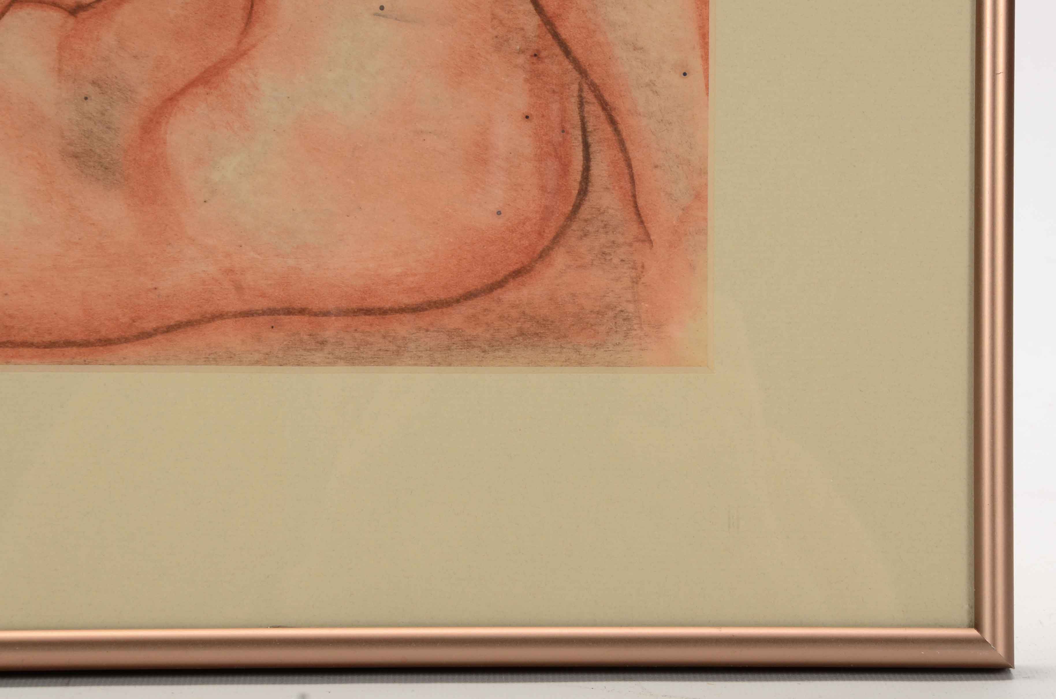 Mixed Media Figure Drawing on Paper Attributed to George Campbell