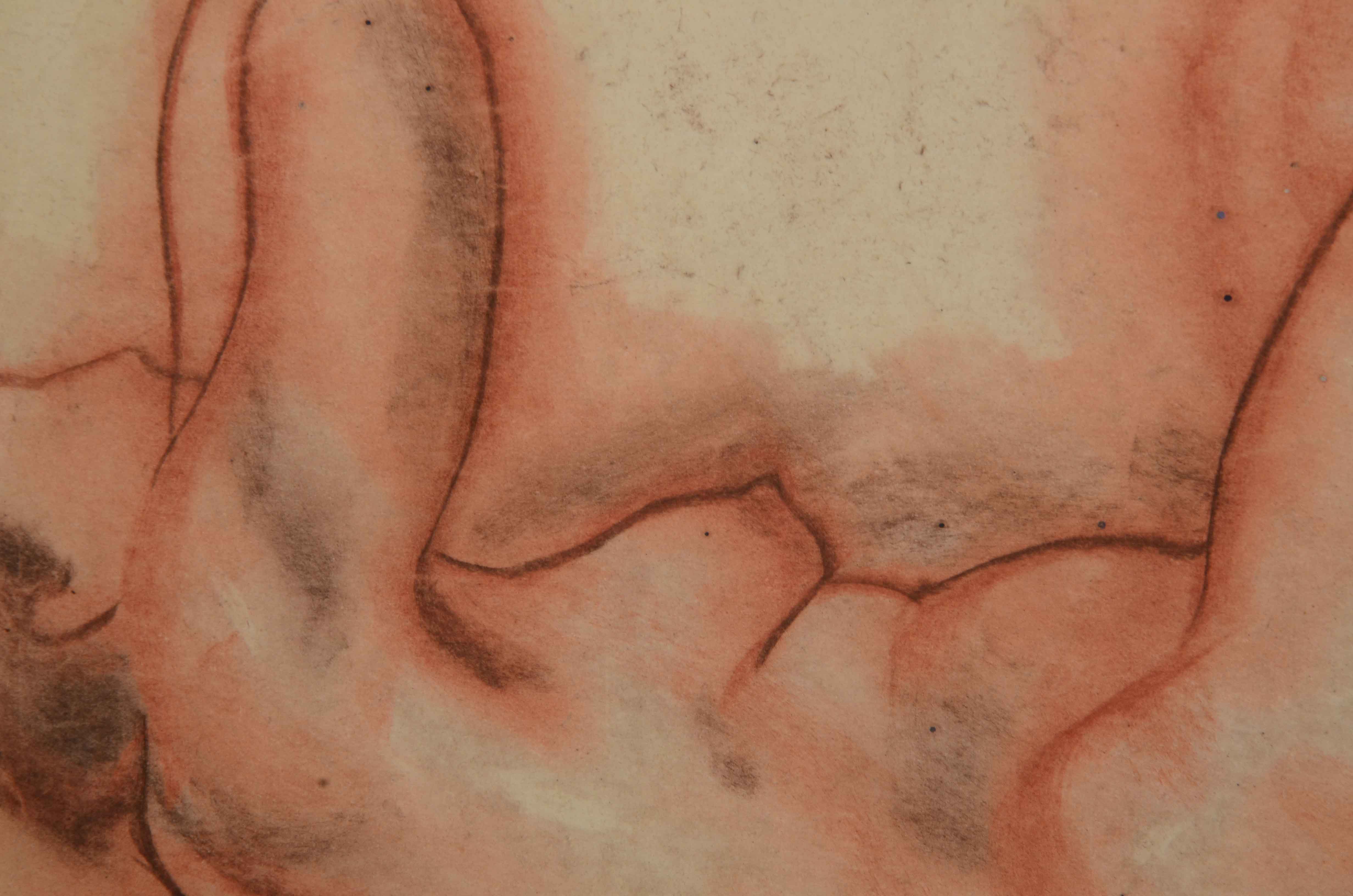 Mixed Media Figure Drawing on Paper Attributed to George Campbell