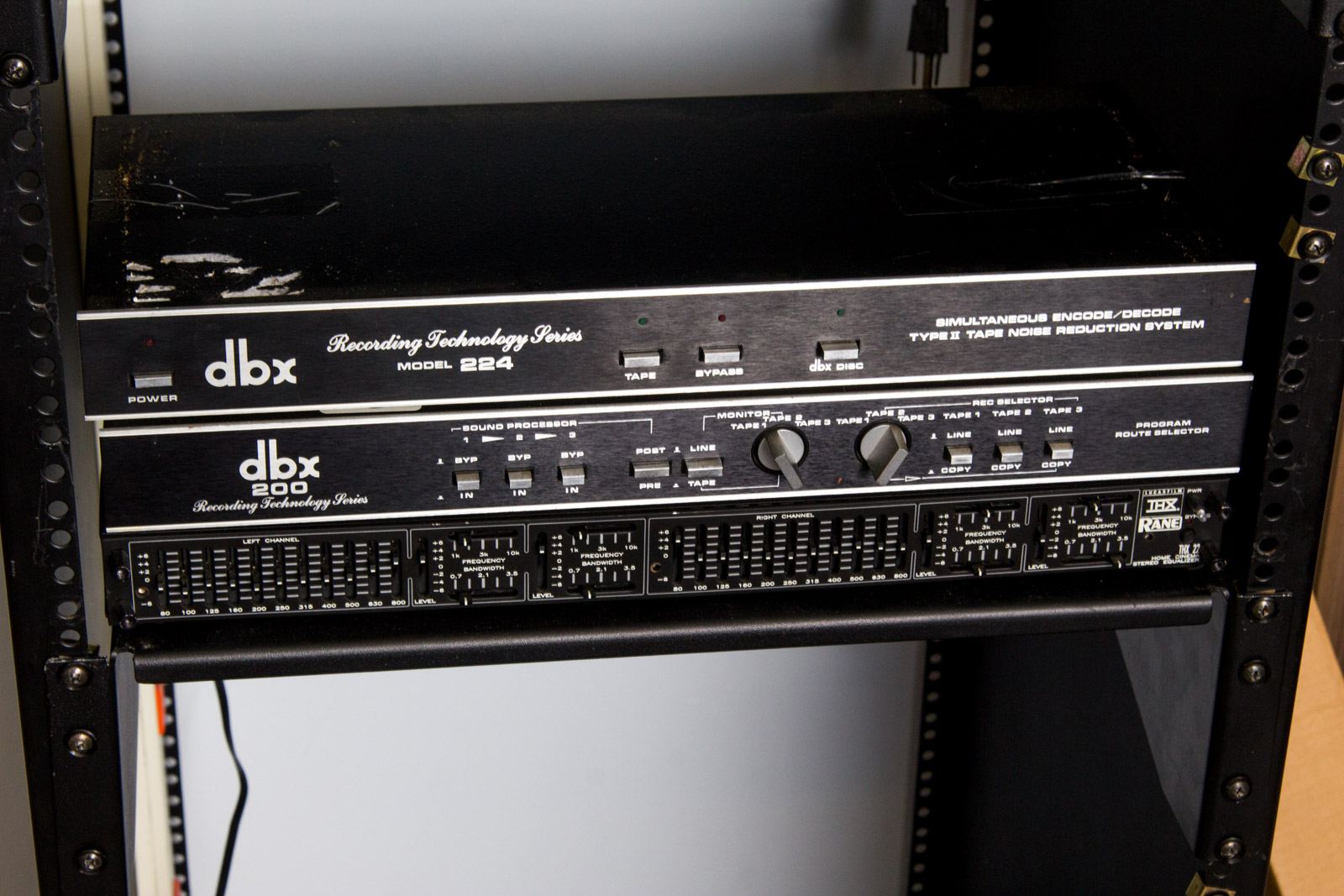 Audio Rack System With Assorted Recording Equipment