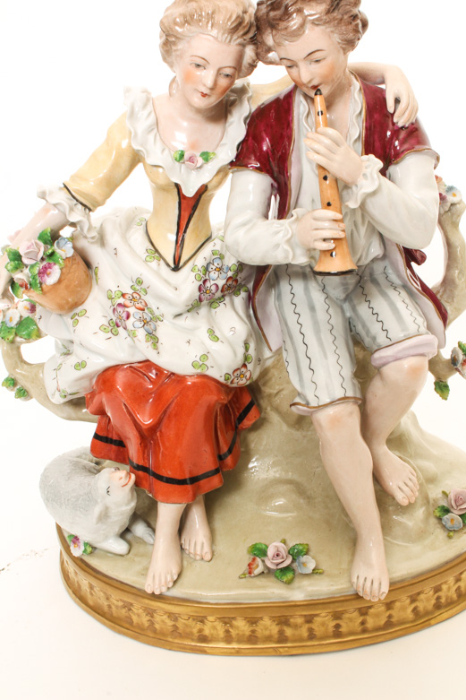 Sitzendorf Porcelain Figurine of a Couple with Sheep