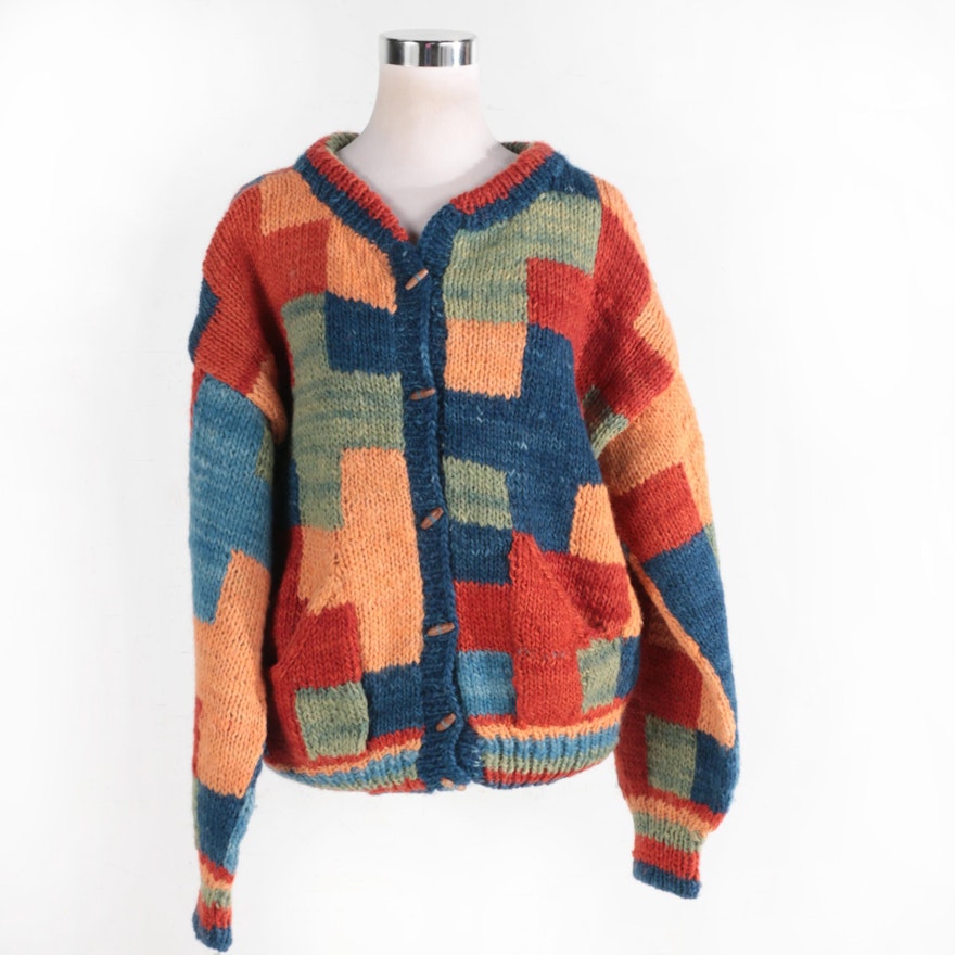 Nepalese Wool Color Block Women's Cardigan