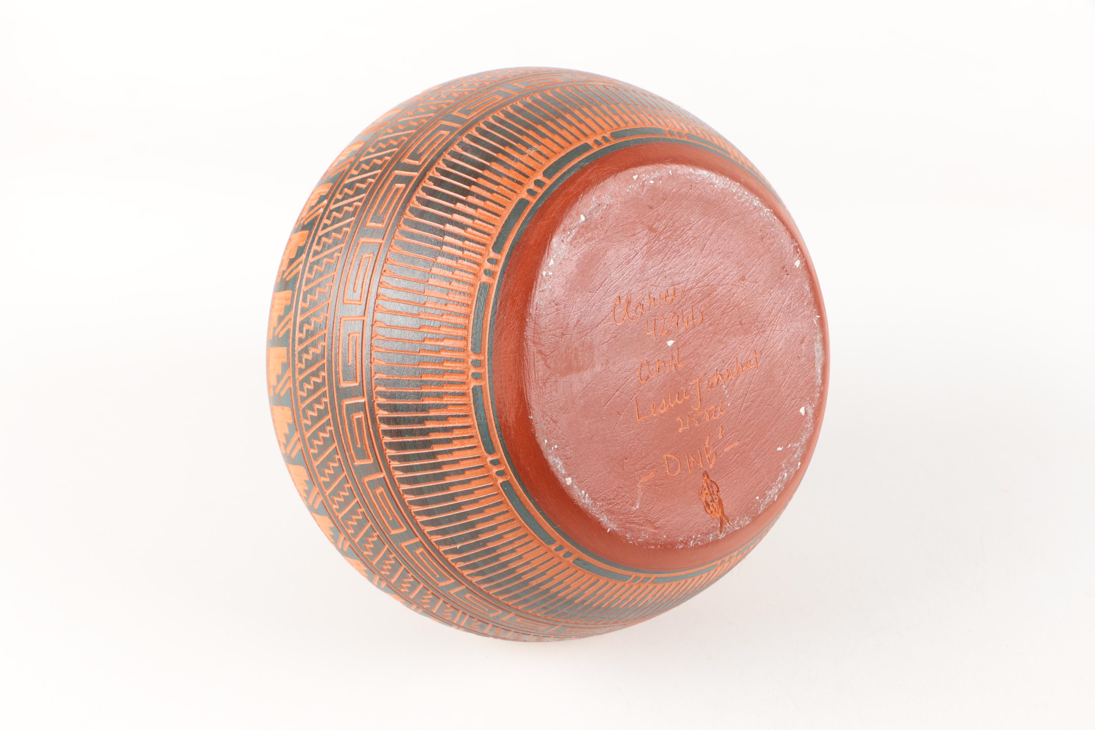 Artisan Signed Decorative Incised Terracotta Vase