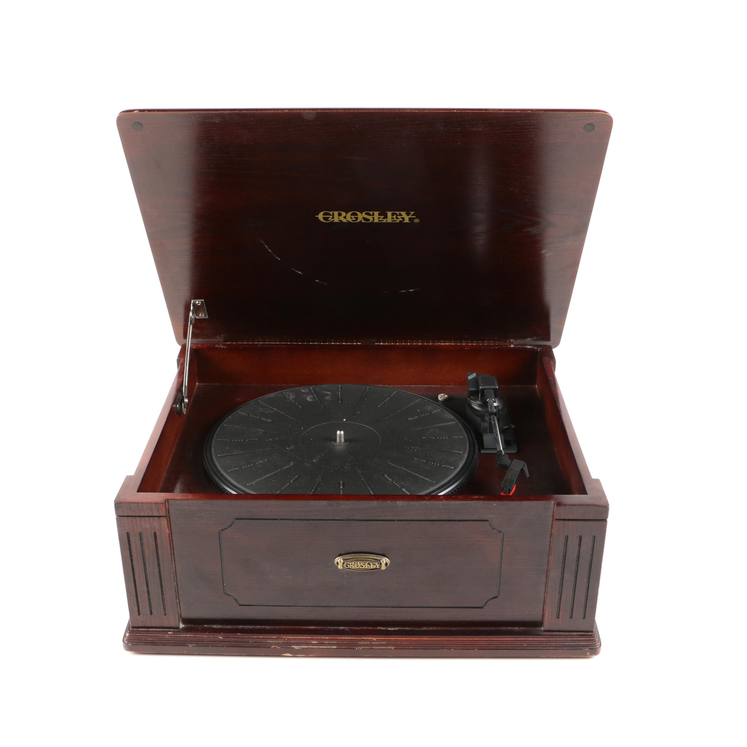 Crosley Record Player in Cherry Stained Wooden Cabinet
