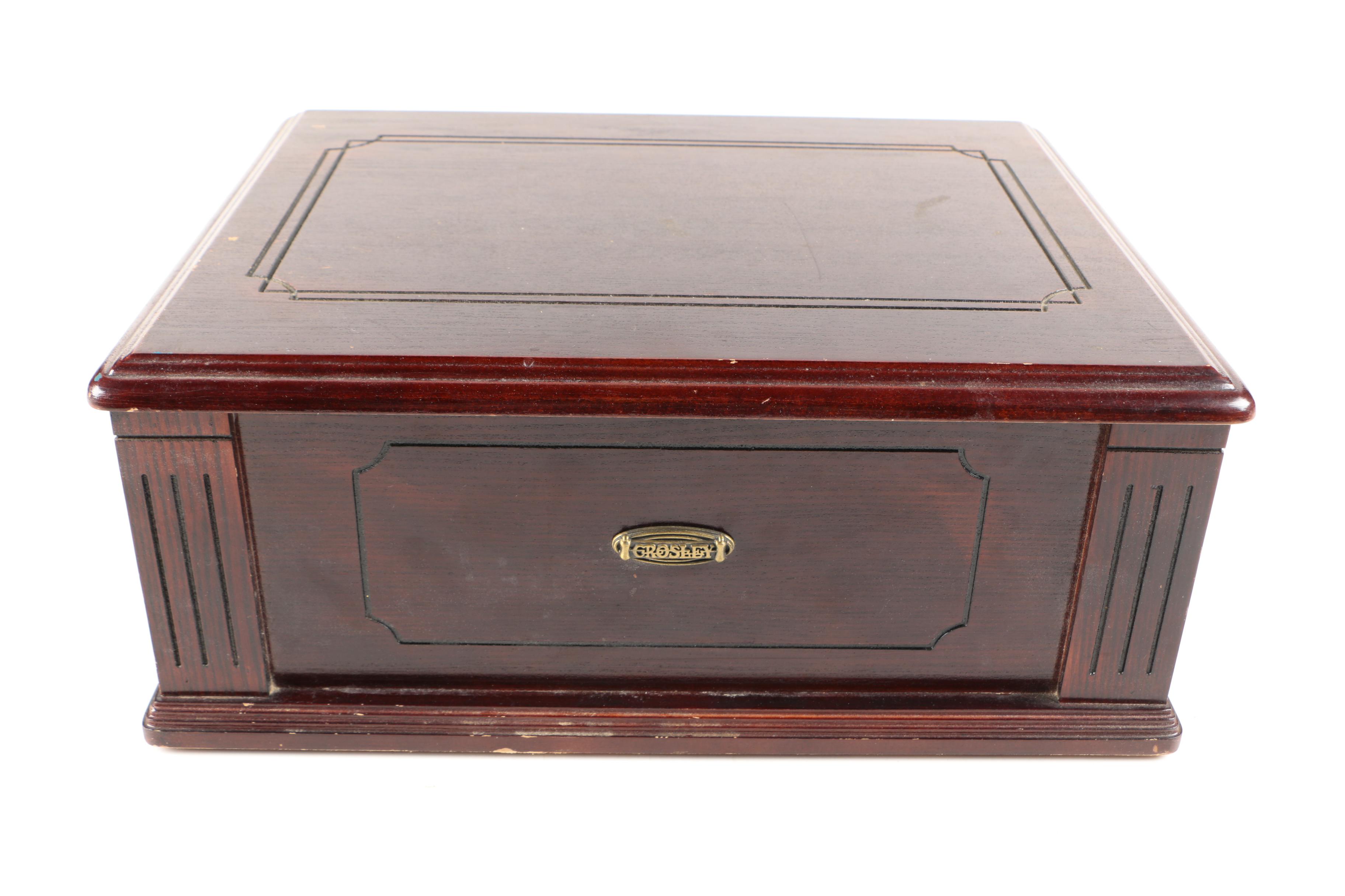 Crosley Record Player in Cherry Stained Wooden Cabinet