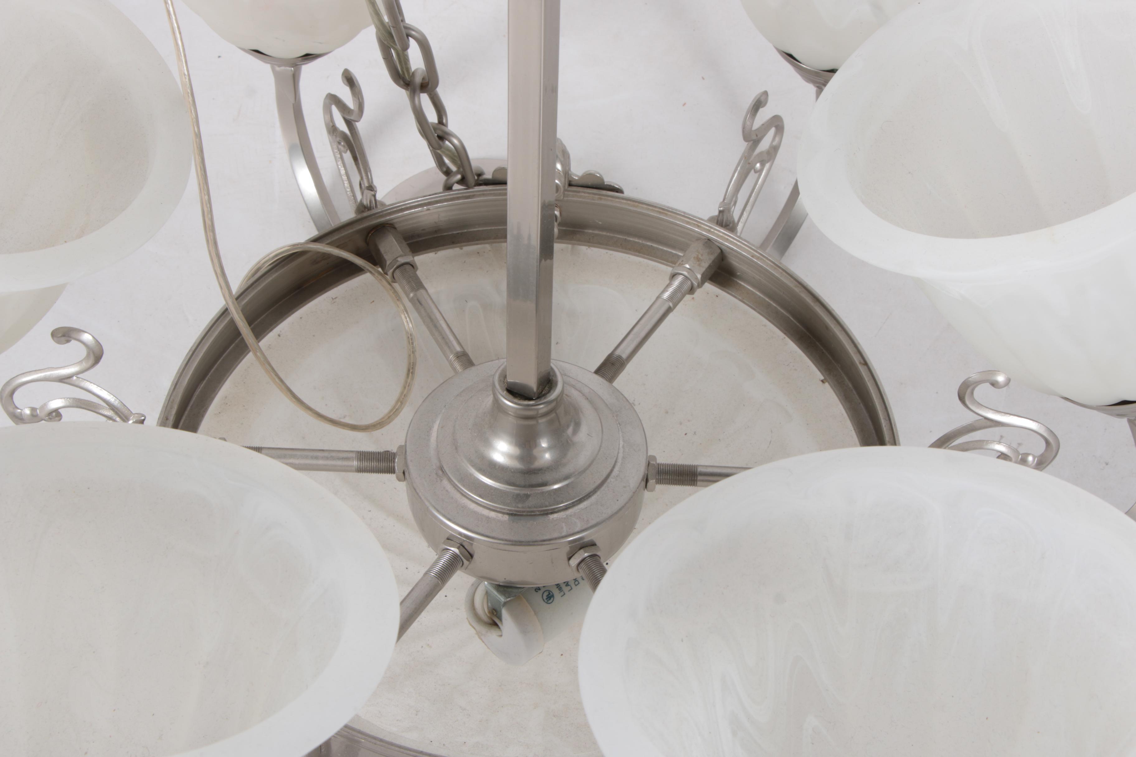 Six Light Chandelier in Silver Tone Metal