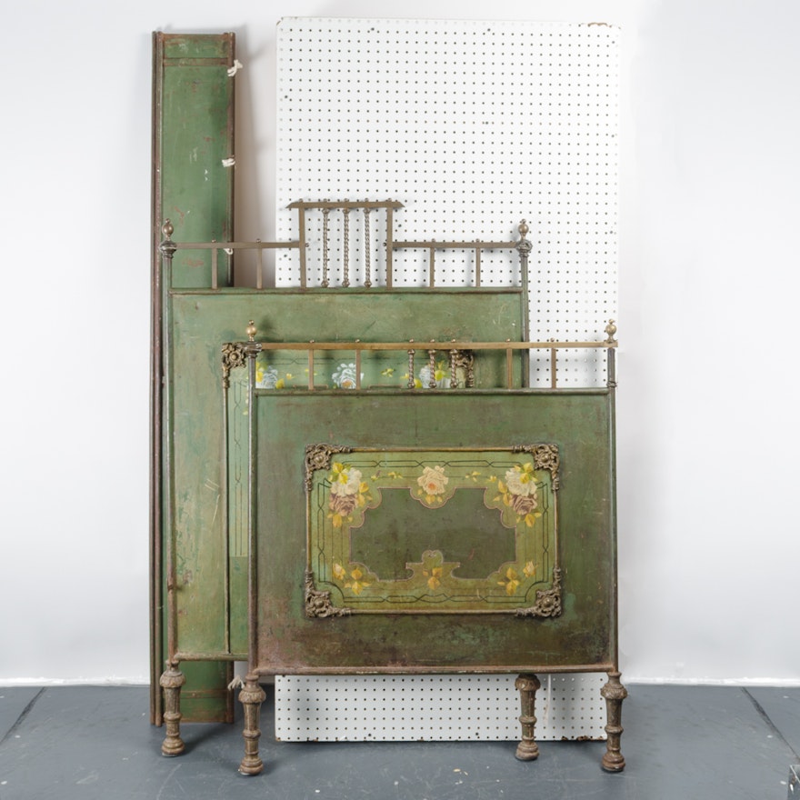 French Late 19th Century Painted Iron and Brass Bed