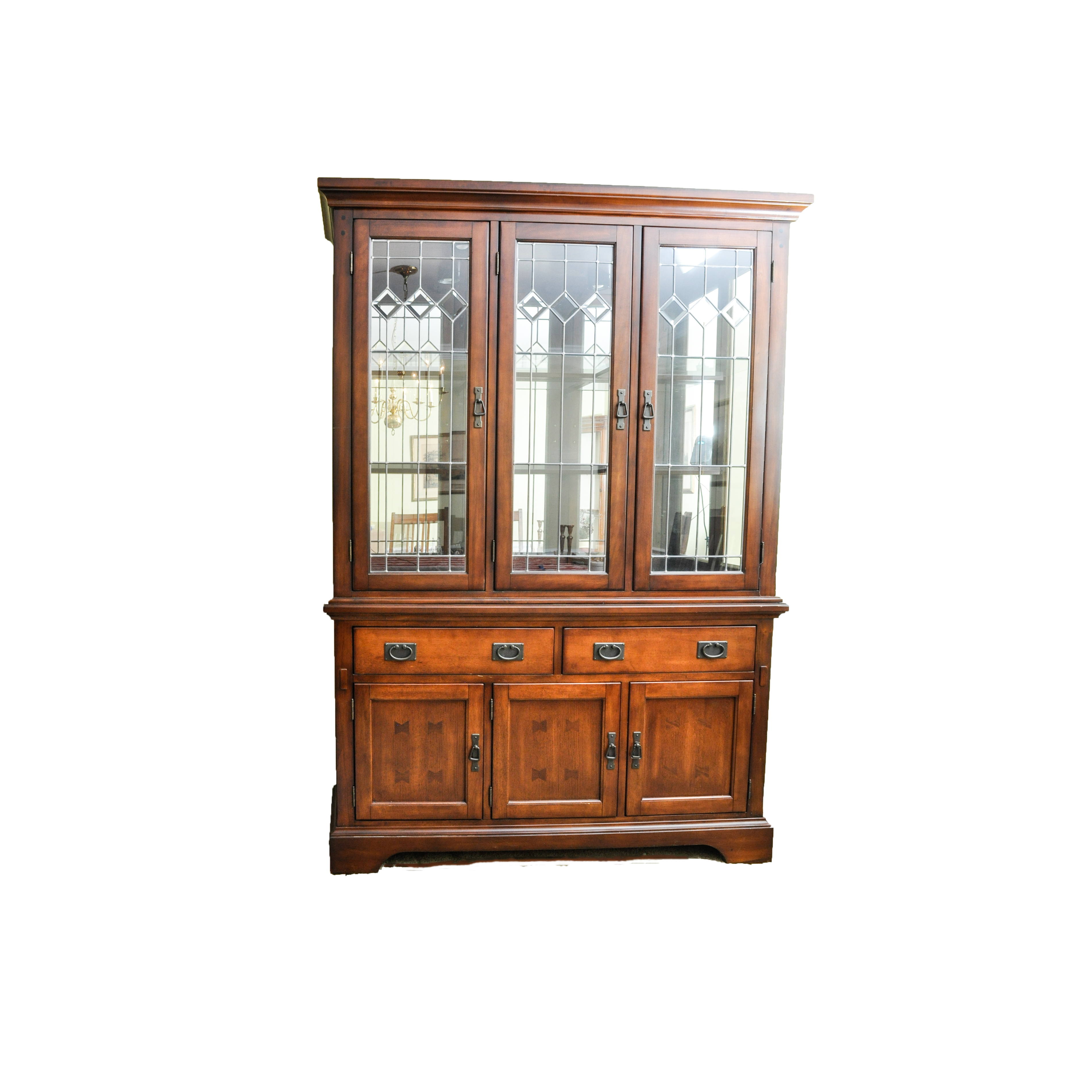 Arts-and-Crafts Style China Cabinet with Leaded Glass Doors