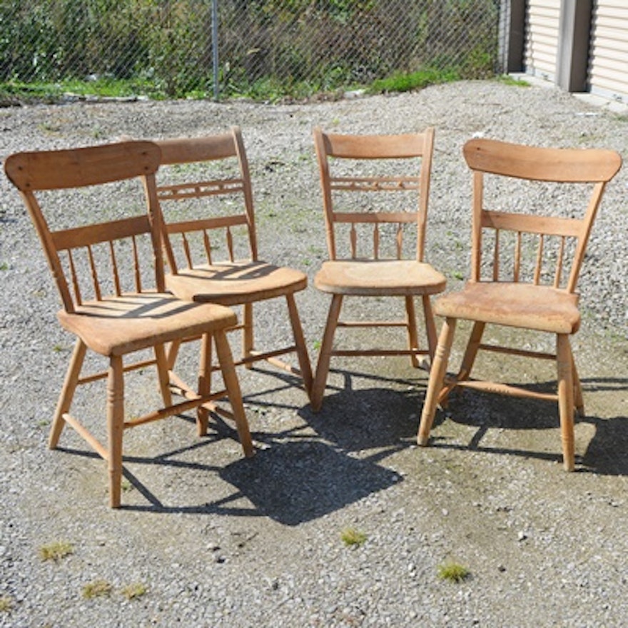 Four Vintage Unfinished Wood Side Chairs