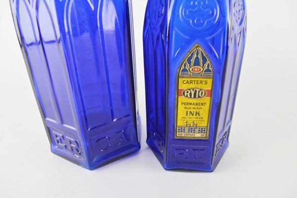Carter's Cobalt Blue Cathedral Style Glass Bottles