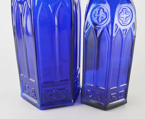 Carter's Cobalt Blue Cathedral Style Glass Bottles