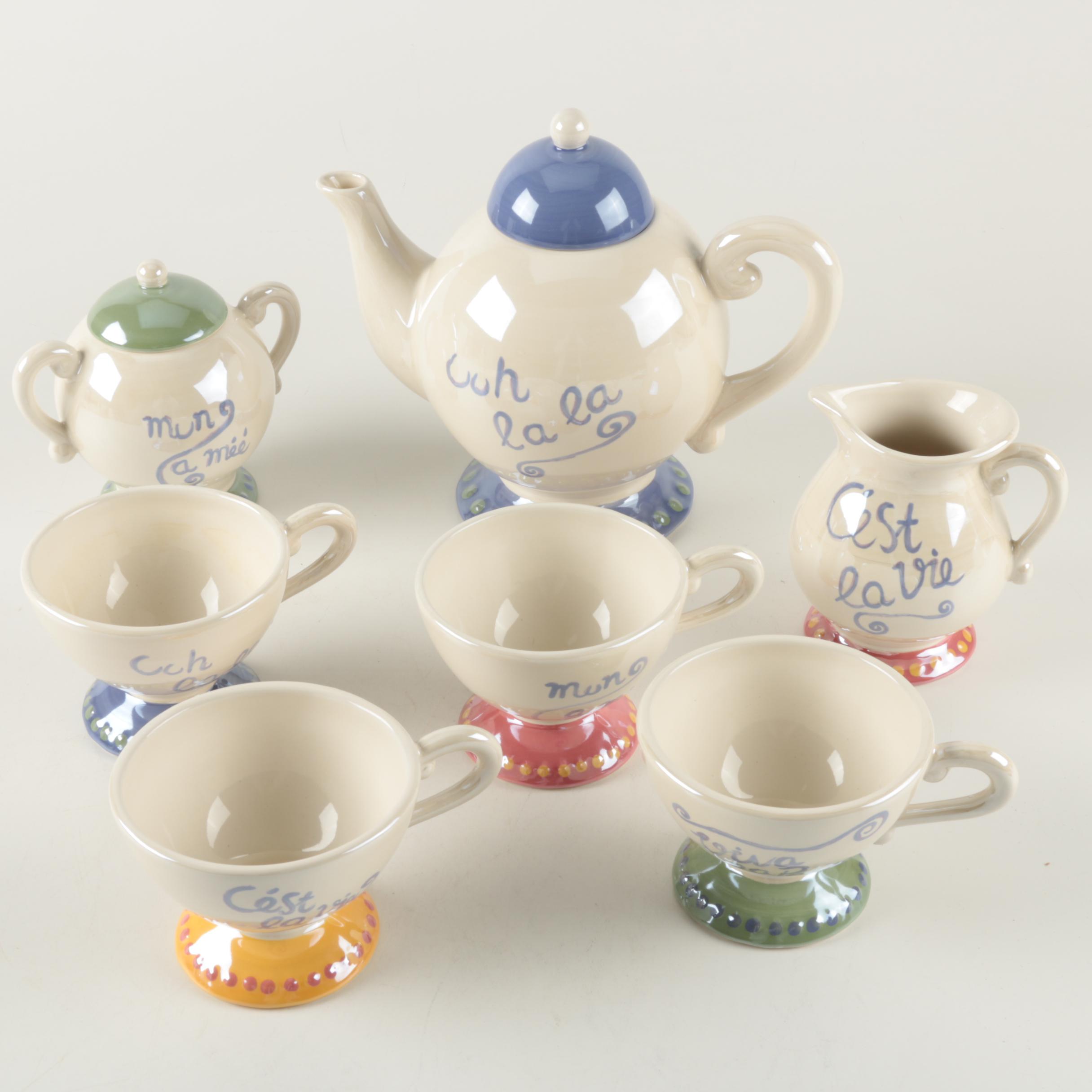 Renee DuBois Ceramic Tea Set with French Phrases